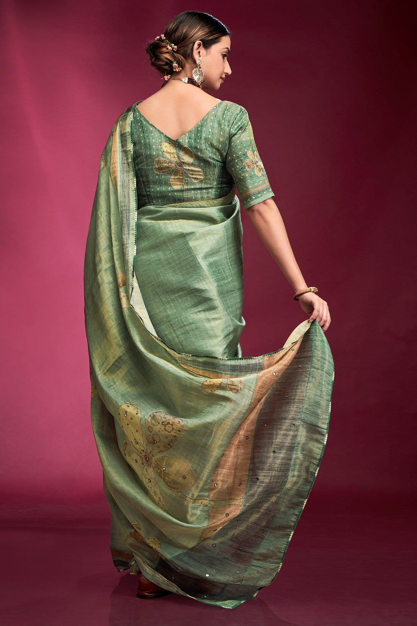 Buy MySilkLove Pine Green Woven Tussar Silk Saree Online