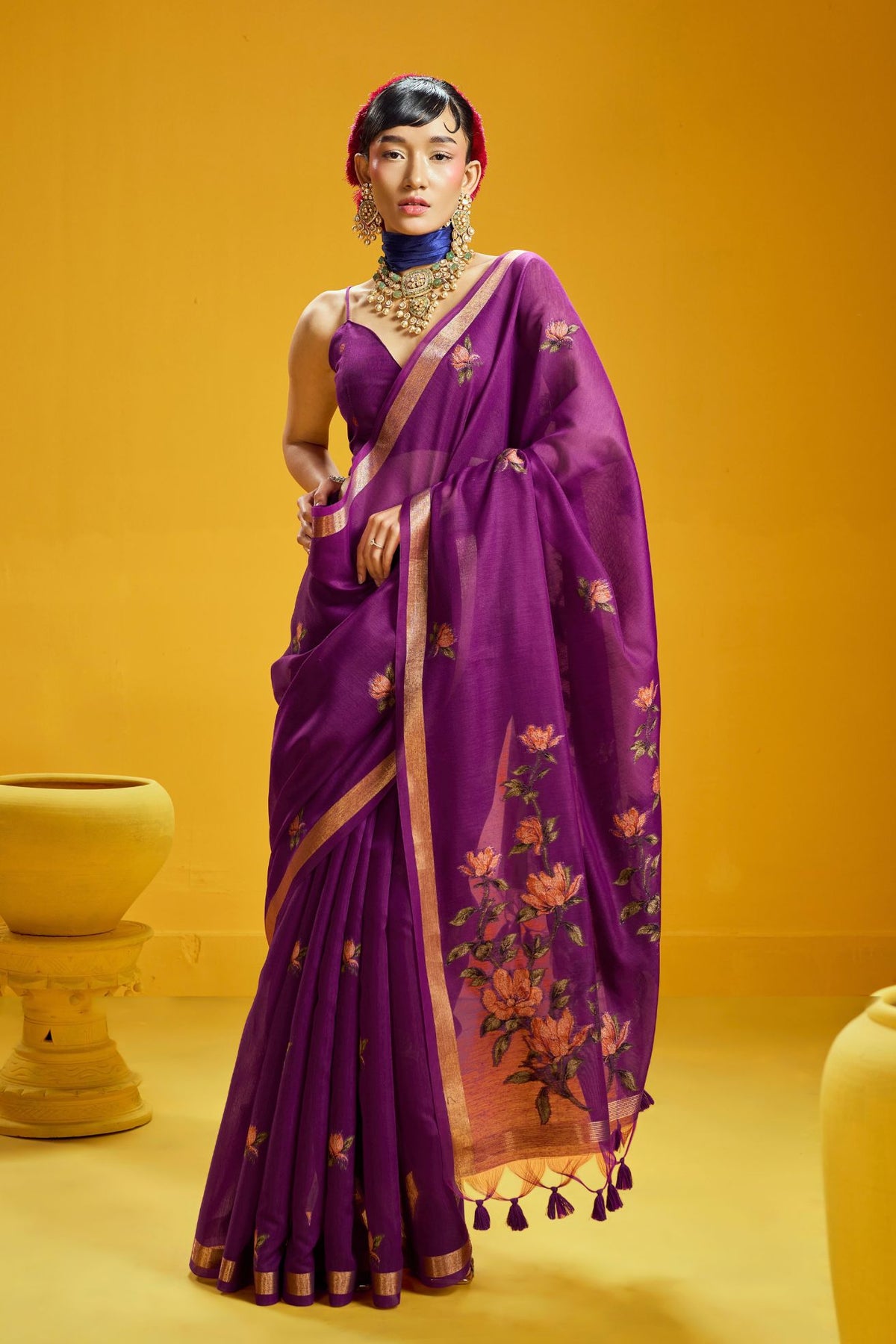 Buy MySilkLove Crocus Purple Handloom Muga Cotton Saree Online