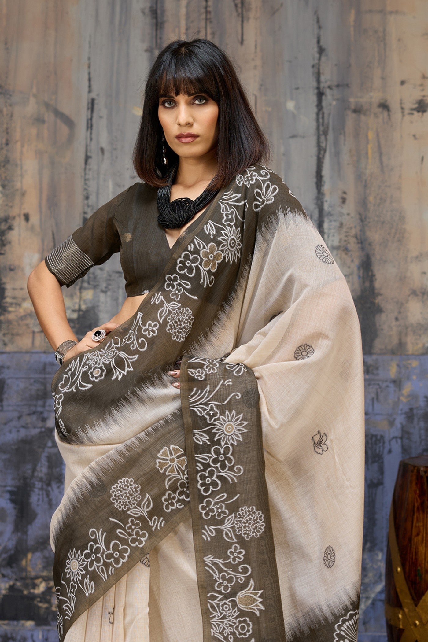 Buy MySilkLove Crow Black Handloom Munga Cotton Saree Online