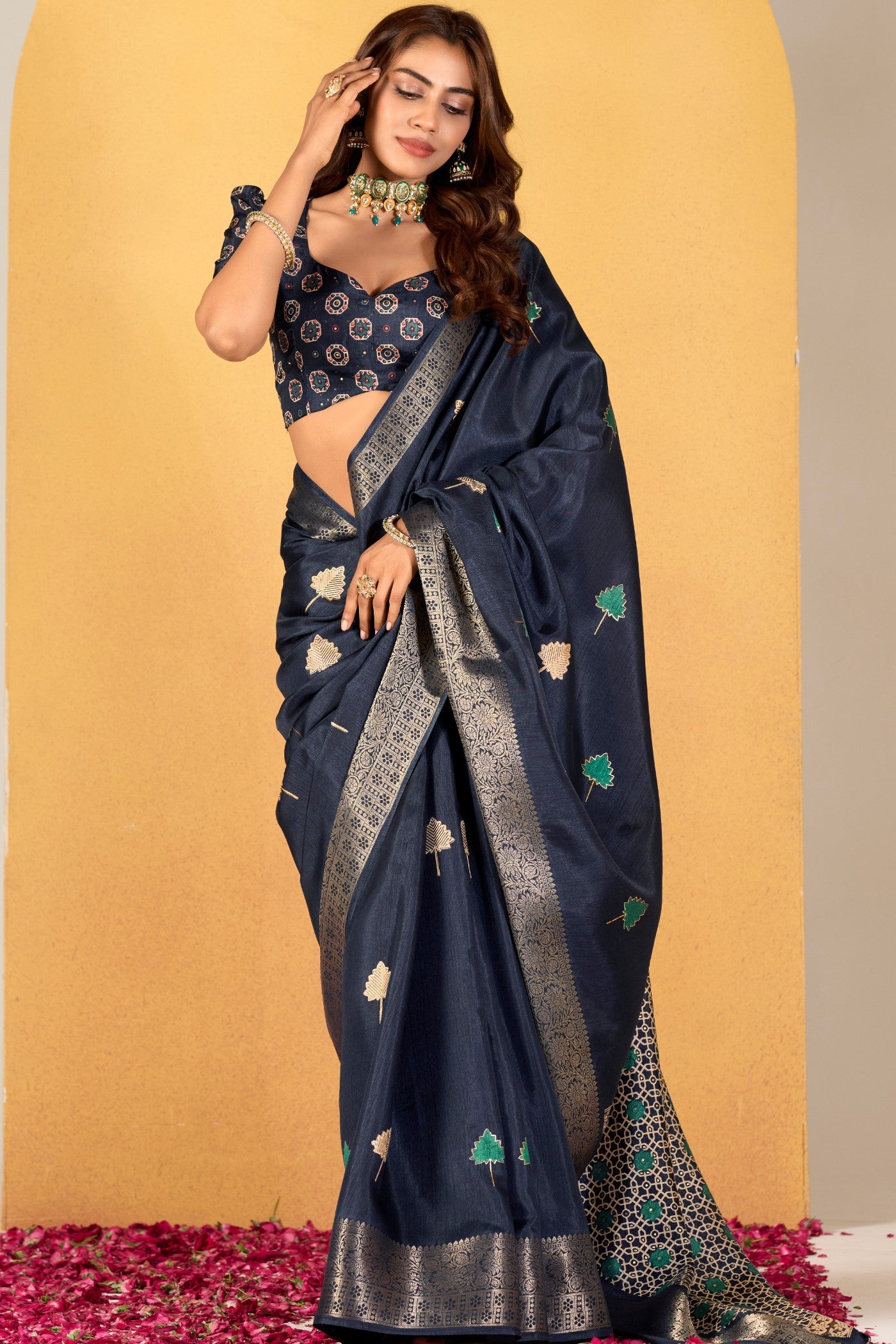 Buy MySilkLove Spruce Blue Woven Dola Silk Saree Online