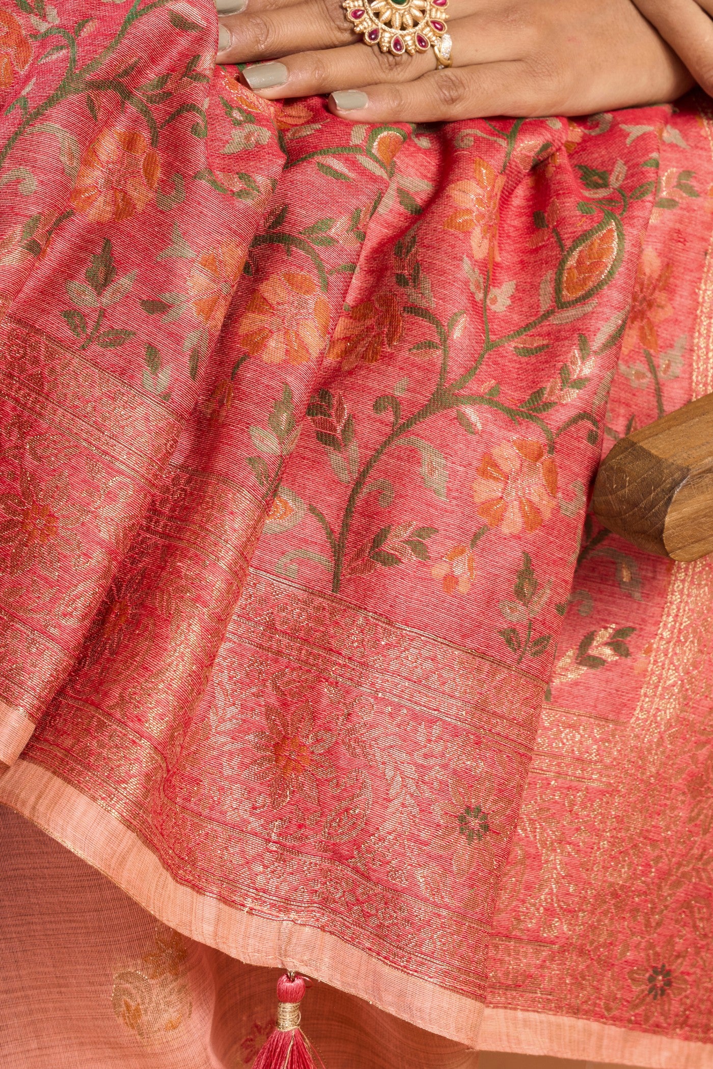 Buy MySilkLove Tonys Peach Handloom Cotton Saree Online