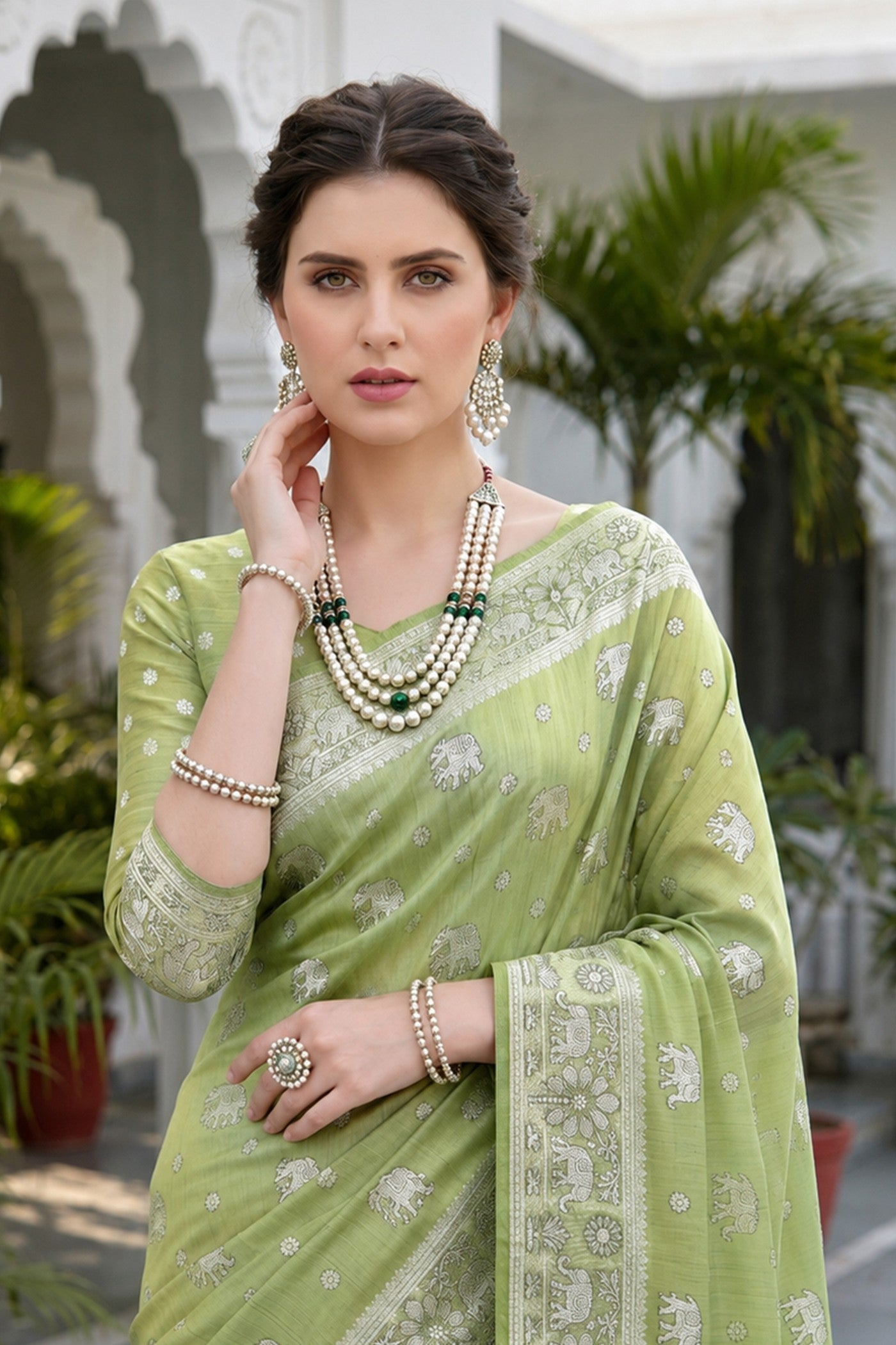 Buy MySilkLove Pista Green Soft Cotton Printed Saree Online