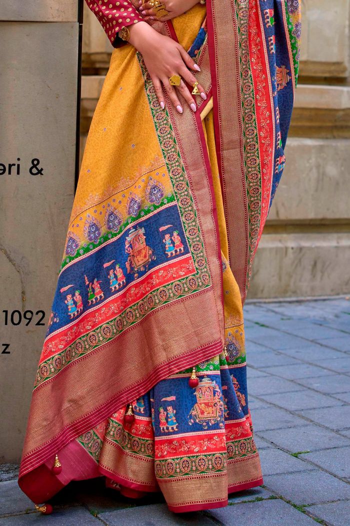 Buy MySilkLove Fuel Yellow Printed Patola Saree Online