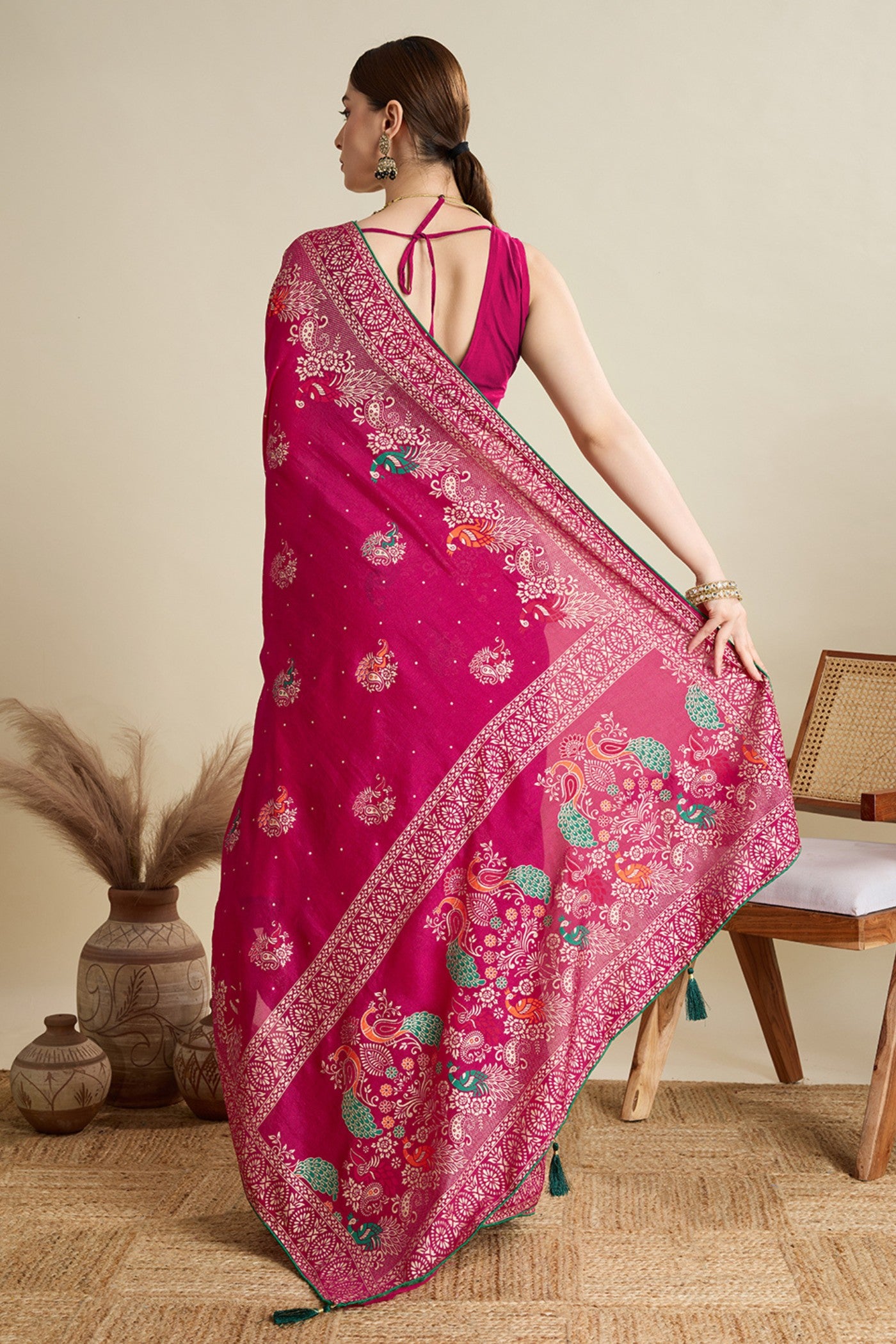 Buy MySilkLove Paradise Pink Printed Chinon Saree Online