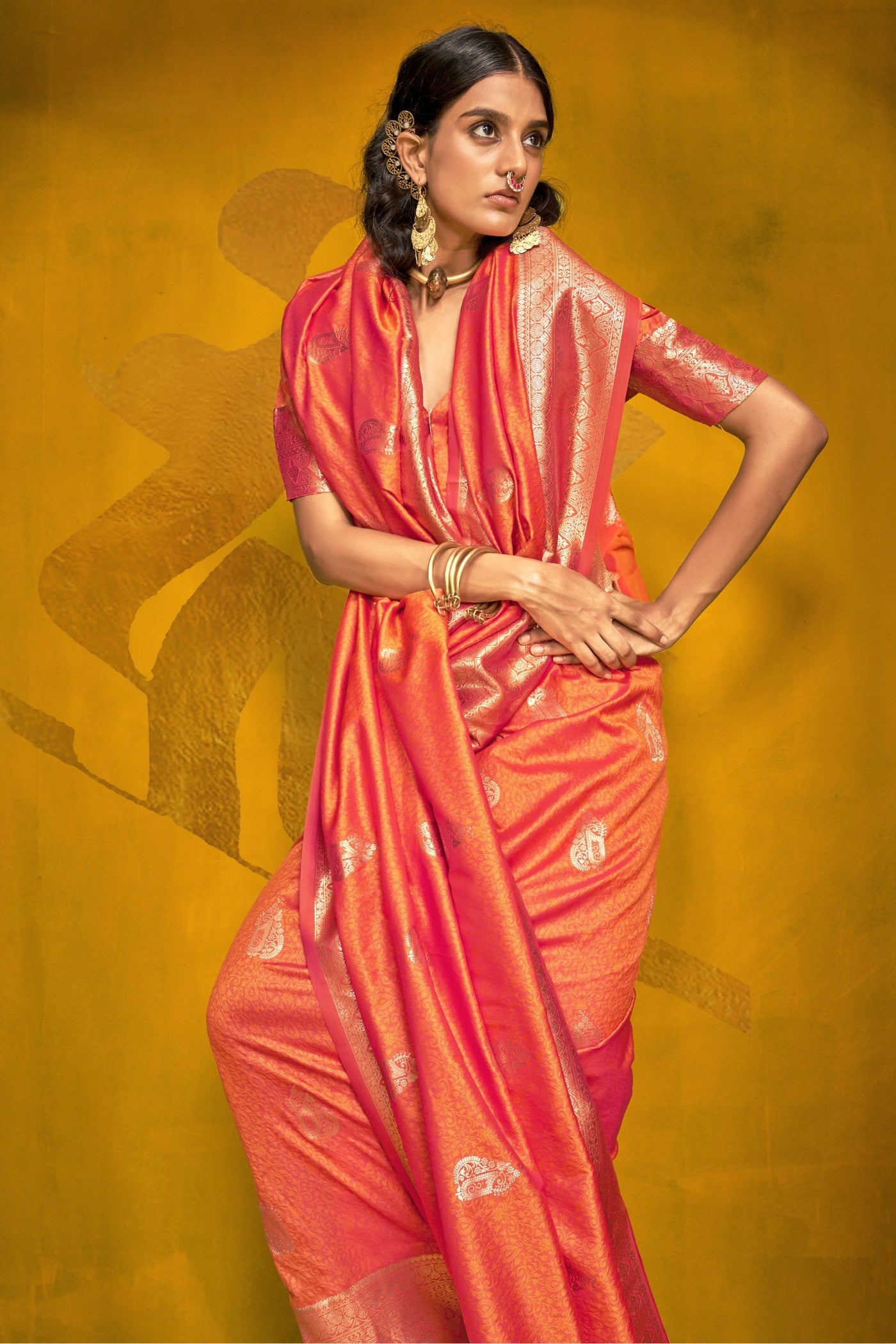 Buy MySilkLove Sedona Orange Banarasi Handloom Silk Saree Online