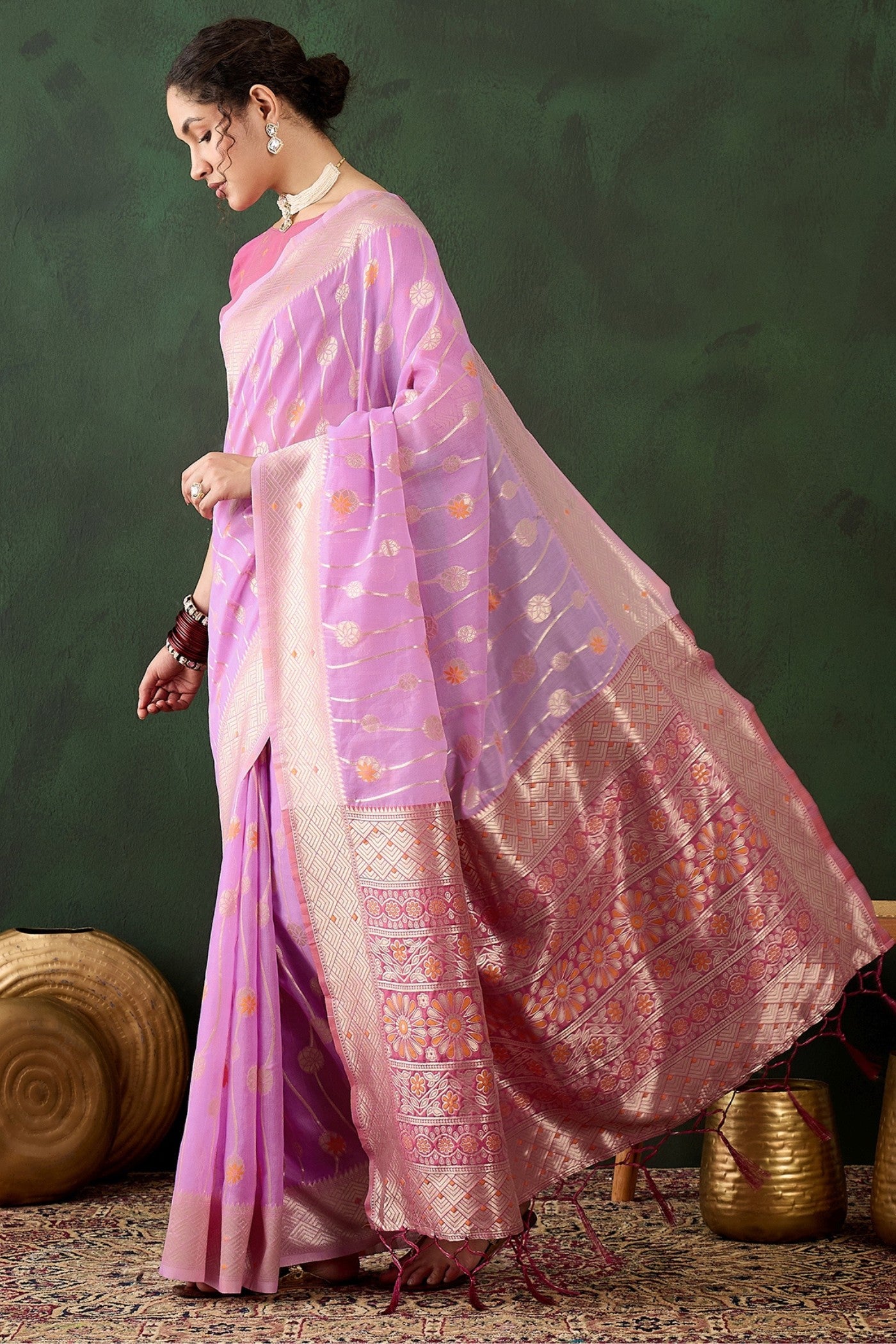 Buy MySilkLove Baby Pink Woven Cotton Saree Online