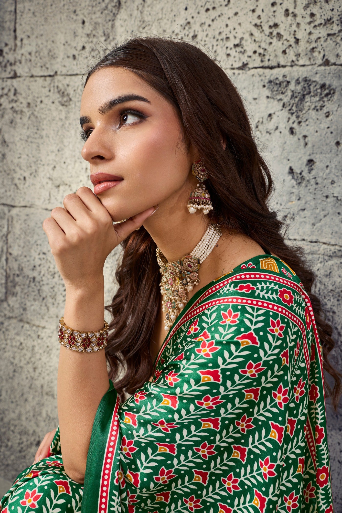 Buy MySilkLove Myrtle Green Modal Ajrakh Satin Printed Silk Saree Online