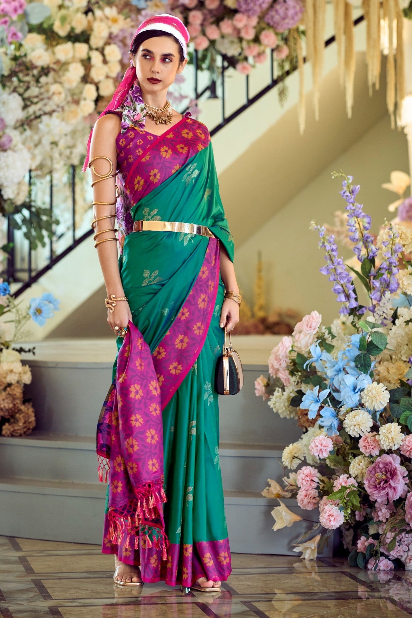 Buy MySilkLove Gossamer Green Woven Banarasi Soft Silk Saree Online