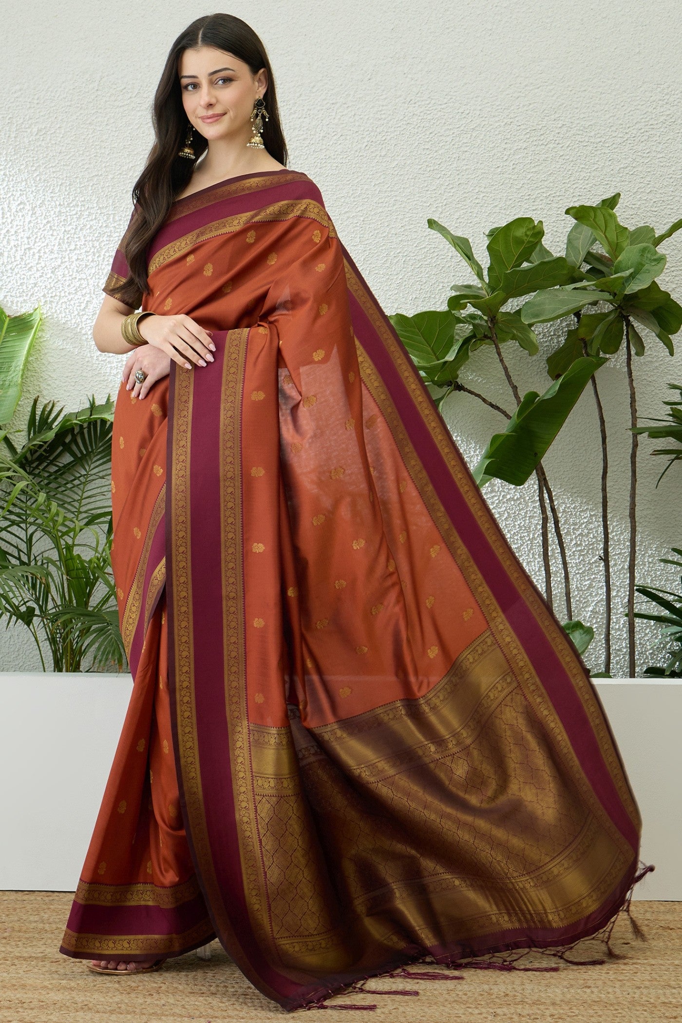 Buy MySilkLove Bistre Brown Banarasi Woven Soft Silk Saree Online