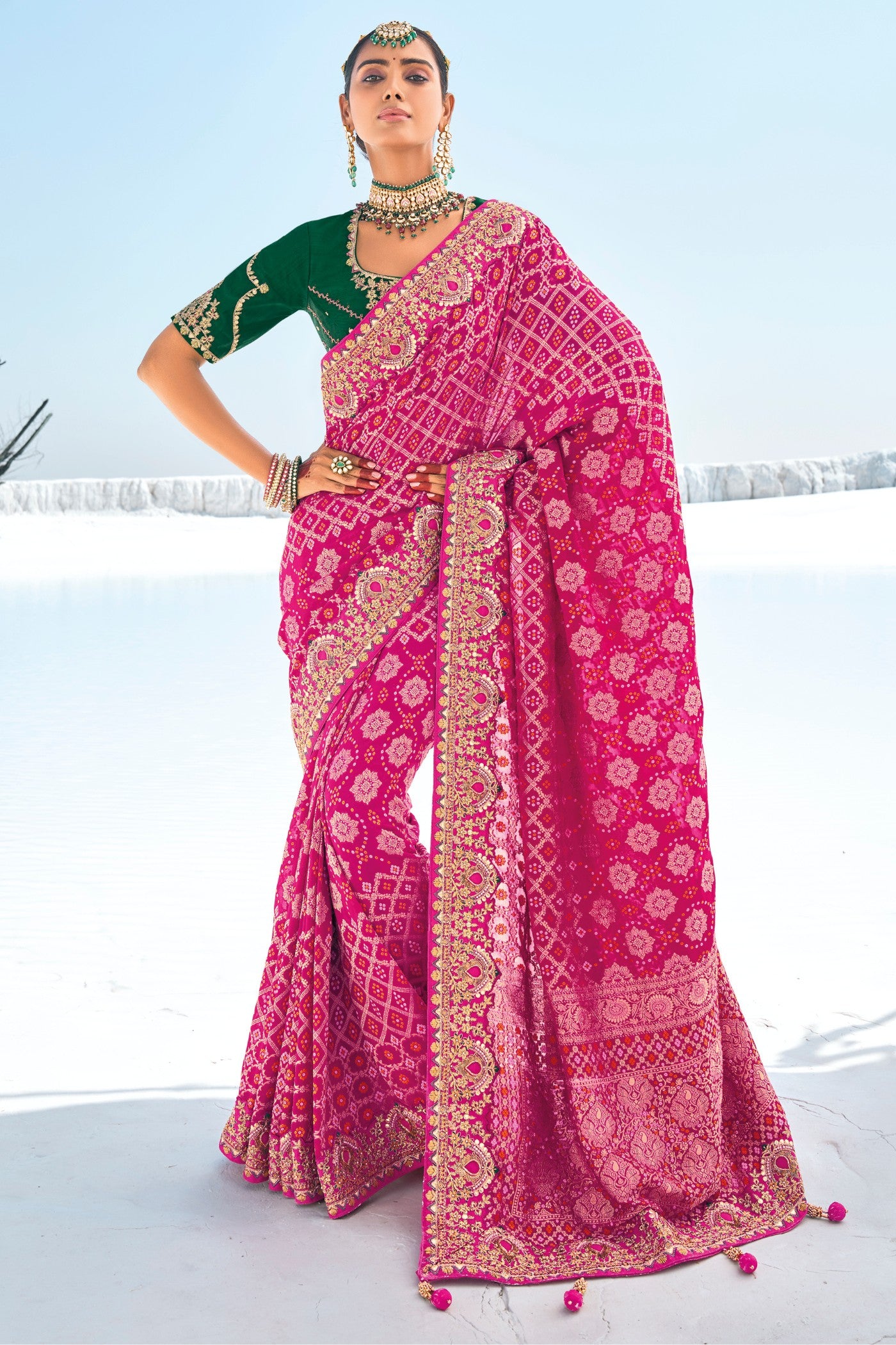 Buy MySilkLove Foxglove Pink Georgette Patola Saree Online