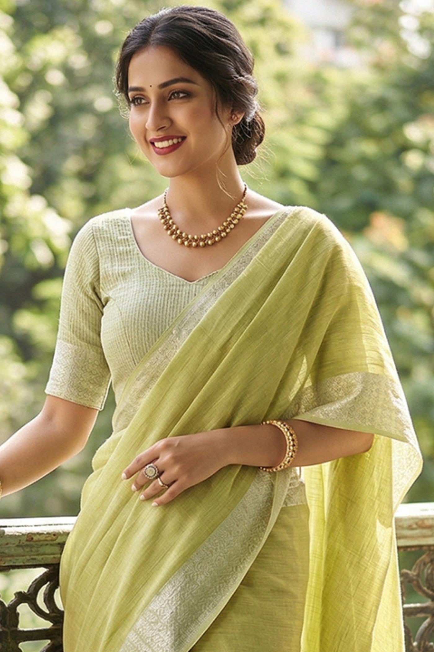 MySilkLove Kelly Green Handloom Linen Saree