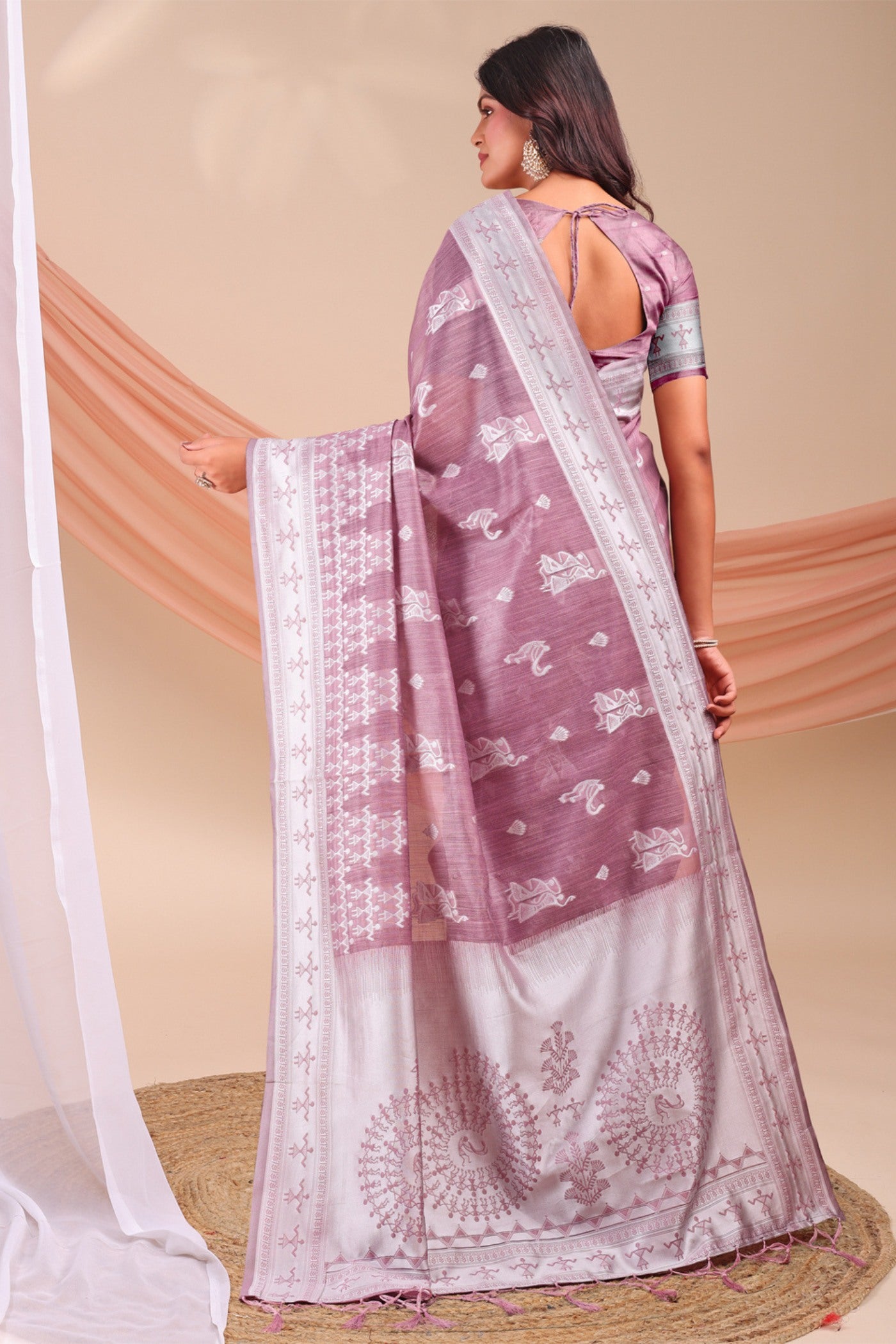 Buy MySilkLove Grape Purple Woven Linen Cotton Saree Online