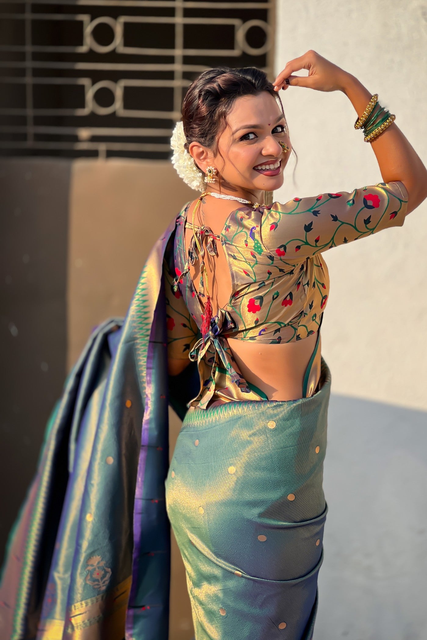 Buy MySilkLove Emerald Green Woven Tissue Paithani Saree Online