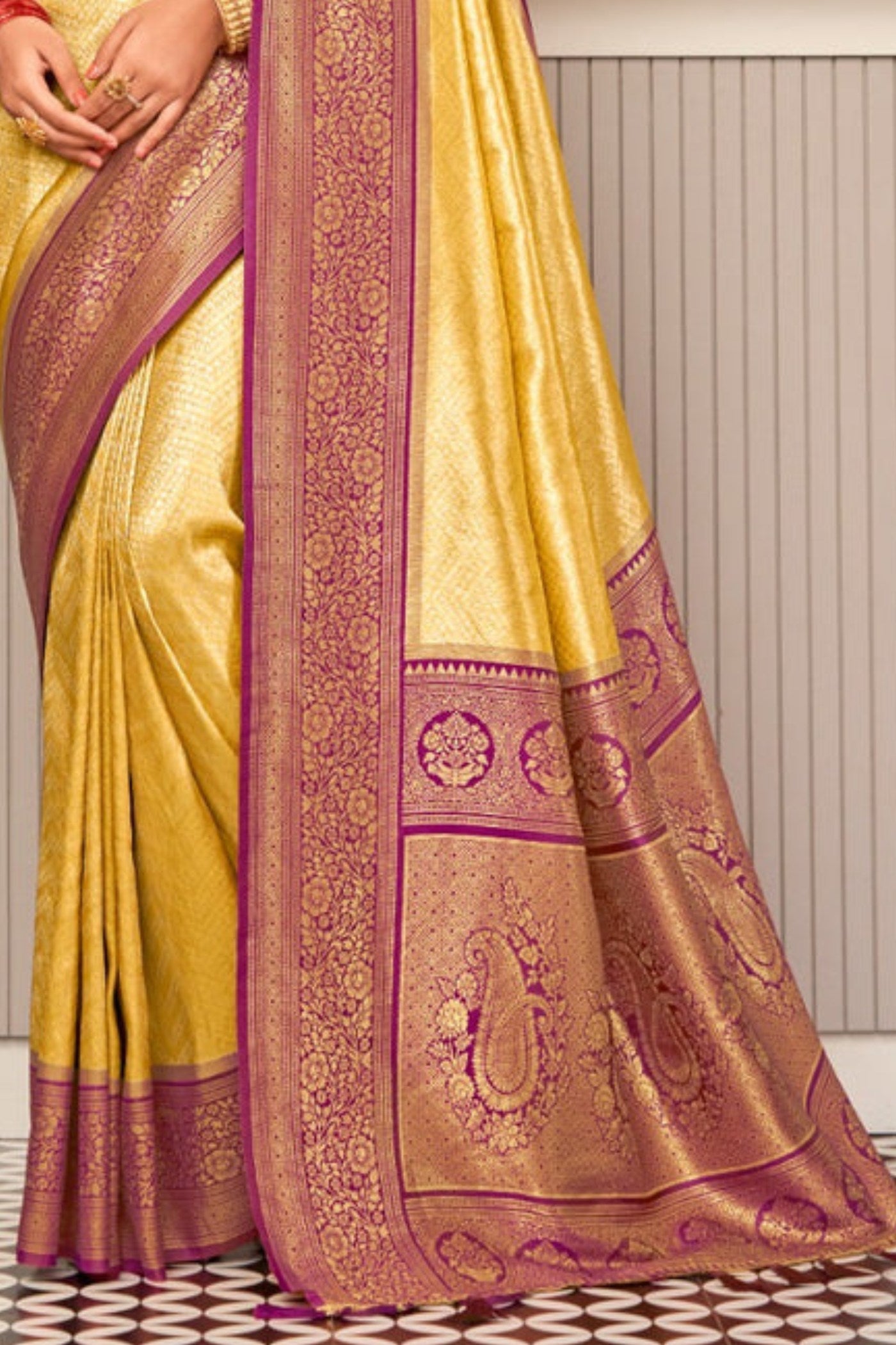 Buy MySilkLove Turmeric Yellow Zari Woven Kanjivaram Saree Online