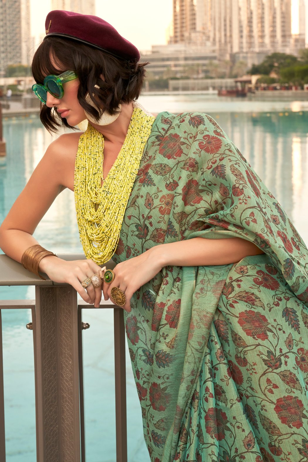 MySilkLove Sage Green Printed Tissue Saree