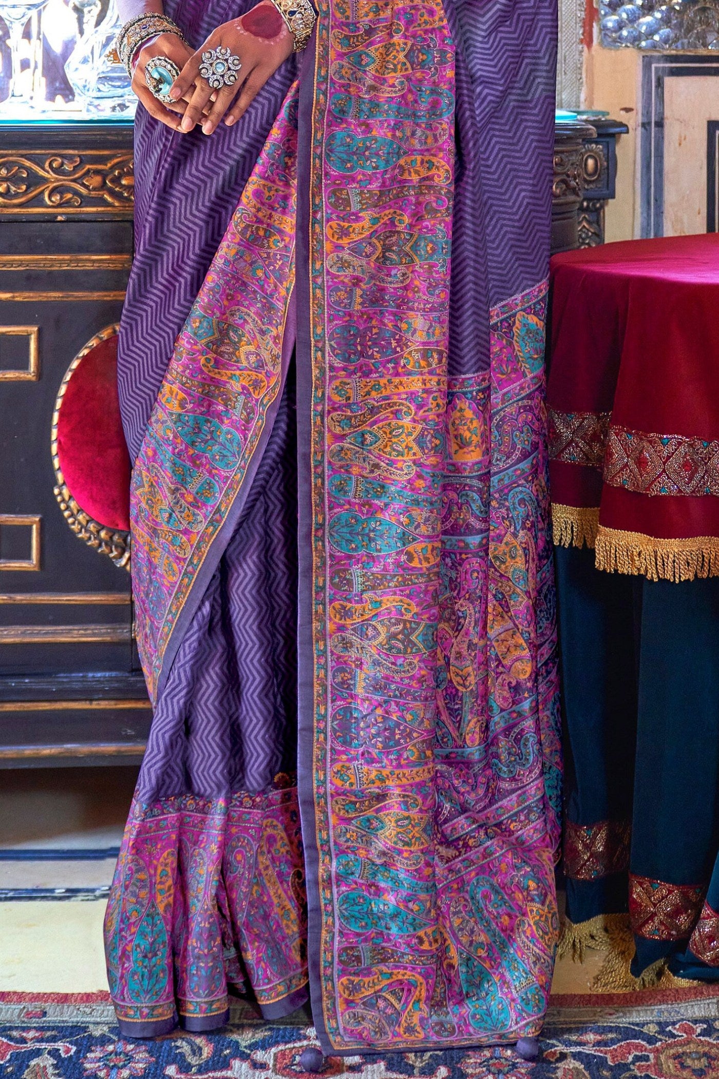 Buy MySilkLove Verbena Purple Banarasi Jamawar Saree Online