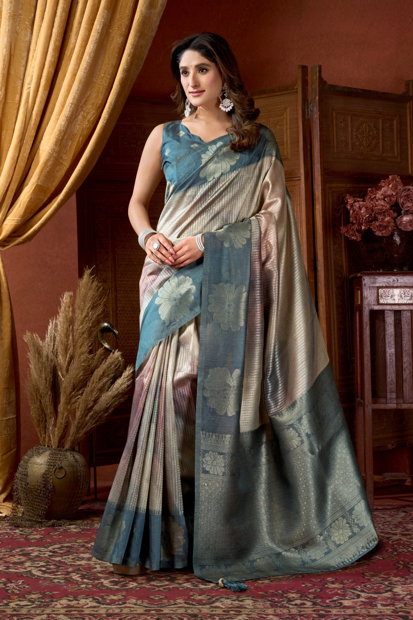 Buy MySilkLove Byzantine Blue Banarasi Soft Silk Saree Online