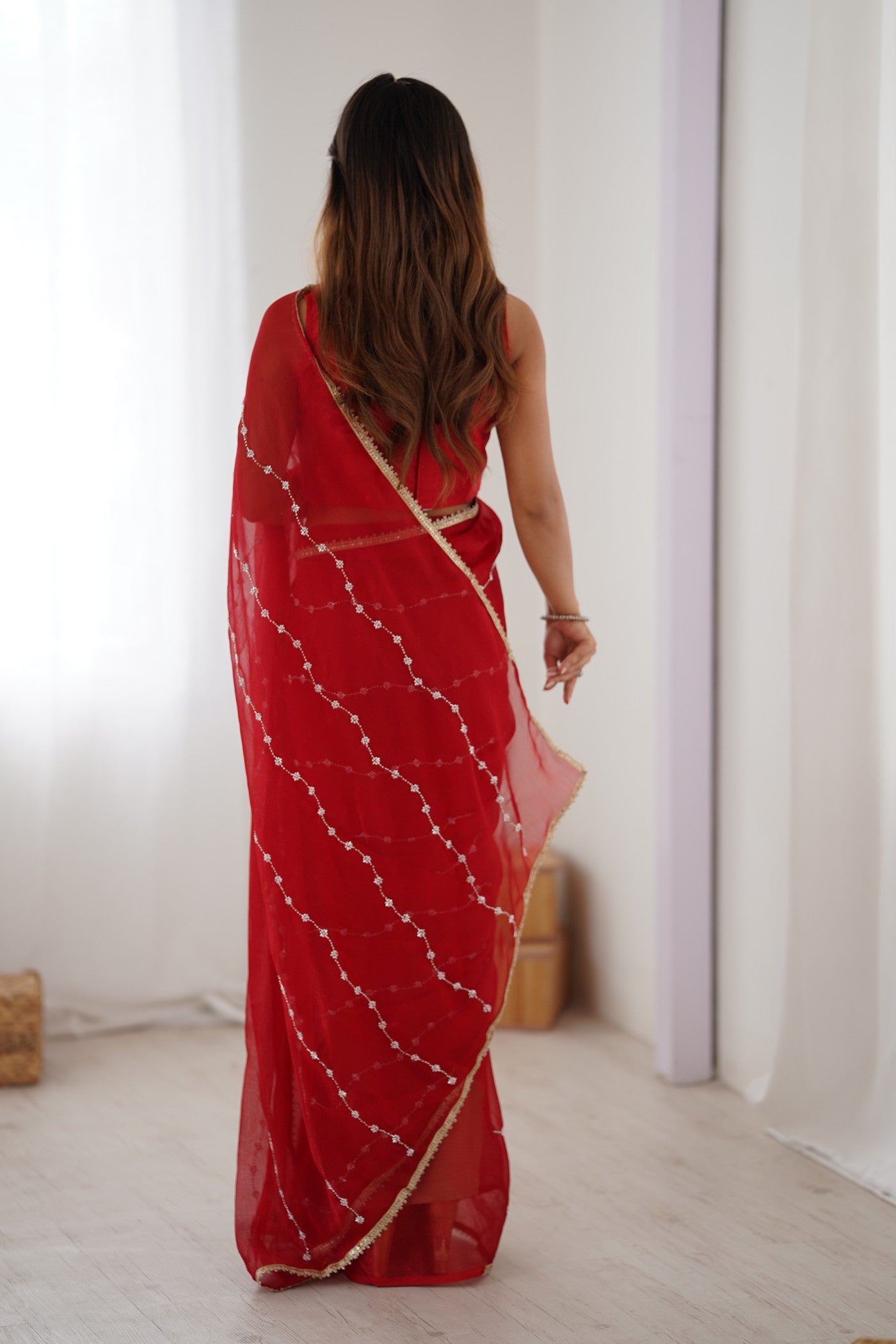 Buy MySilkLove Blood Red Chiffon Partywear Saree Online