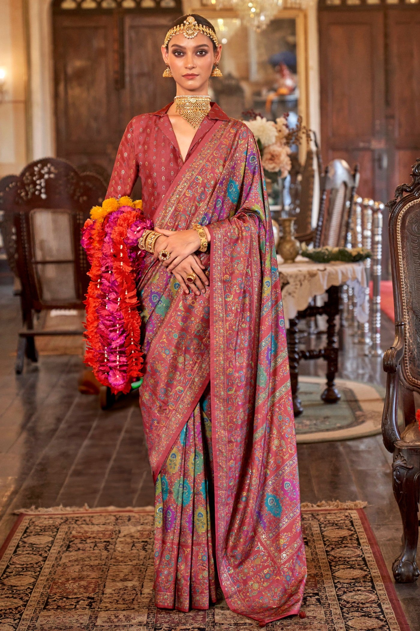 Buy MySilkLove Vale Maroon Printed Jamewar Saree Online