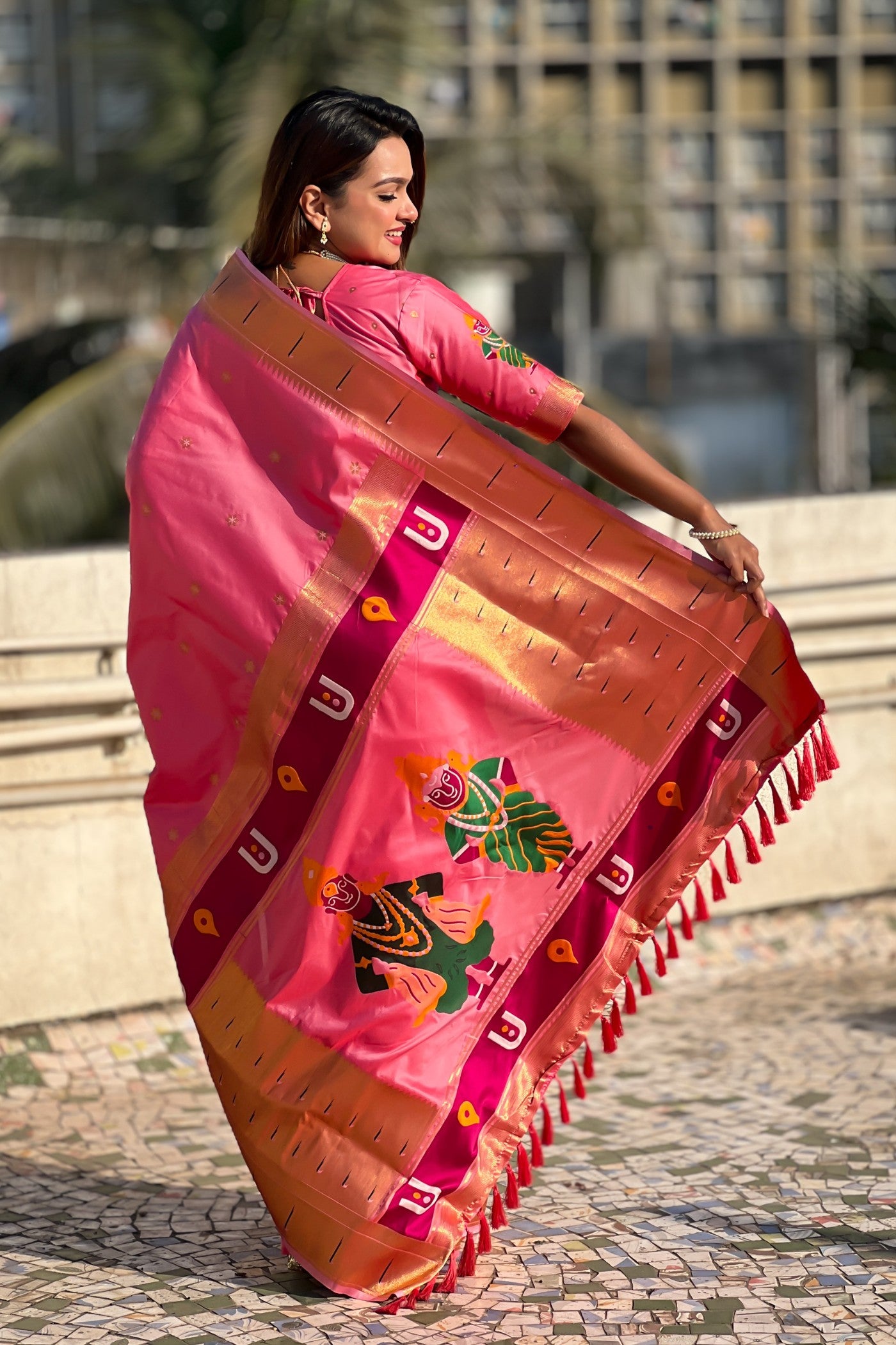 Buy MySilkLove Fiery Rose Pink Woven Paithani Saree Online