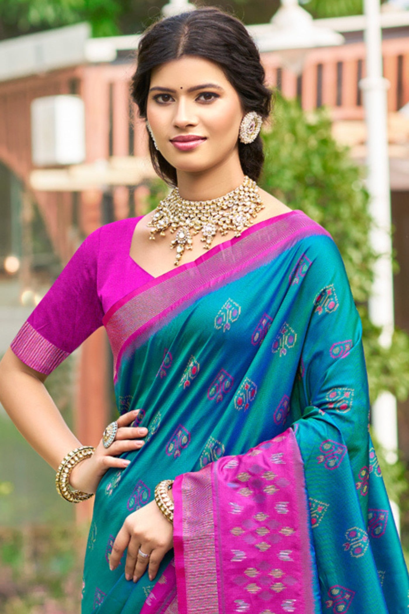 Buy MySilkLove Sea Blue Ikkat Soft Silk Saree Online