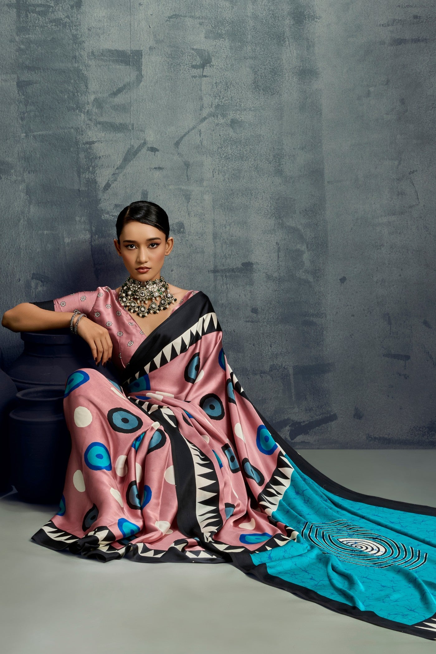 Buy MySilkLove Amaranthine Purple Ajrakh Printed Satin Crepe Silk Saree Online