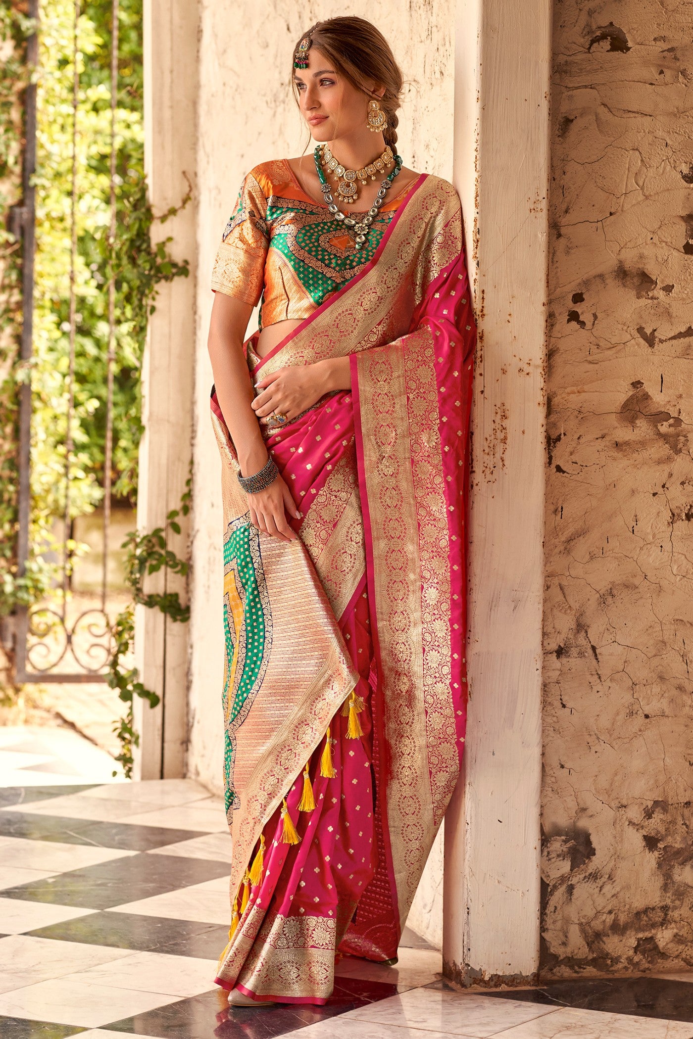 Buy MySilkLove Jazberry Pink Woven Banarasi Soft Silk Saree Online