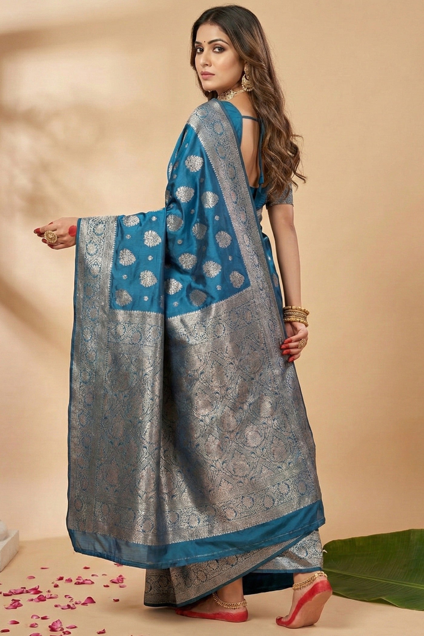 Buy MySilkLove Yonder Blue Woven Banarasi Silk Saree Online
