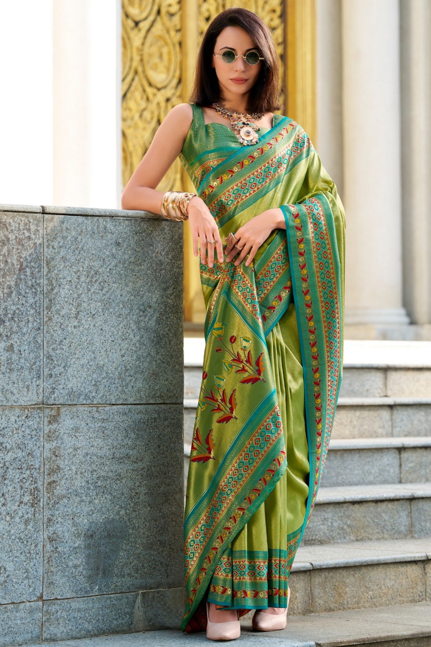 Buy MySilkLove Pistachio Green Tissue Handloom Saree Online