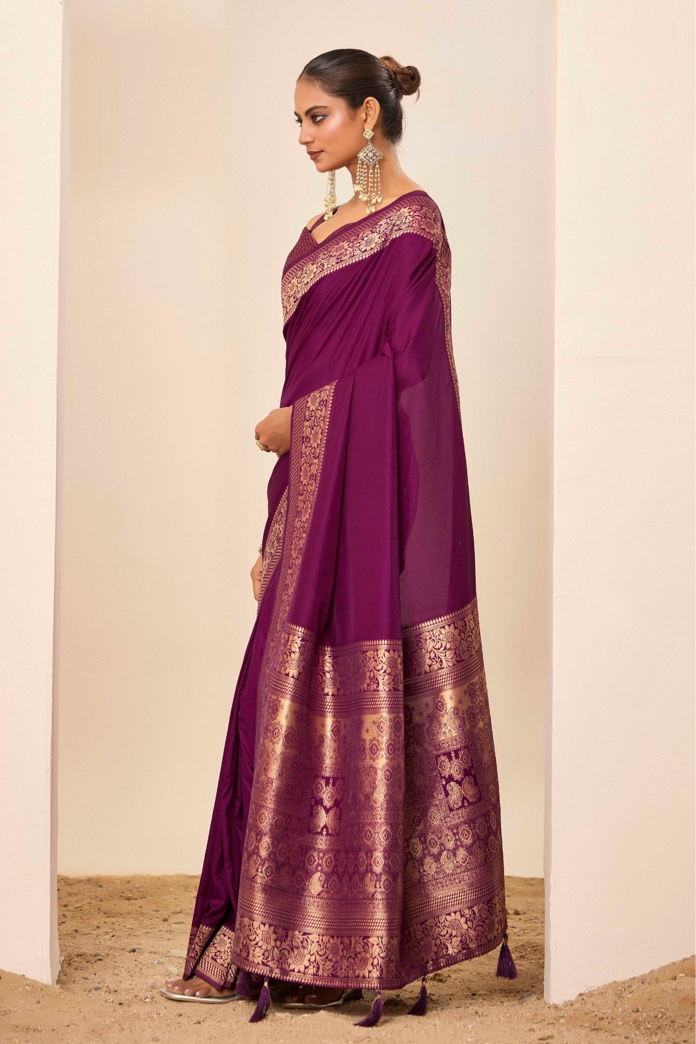Buy MySilkLove Wine Purple Woven Dola Silk Saree Online