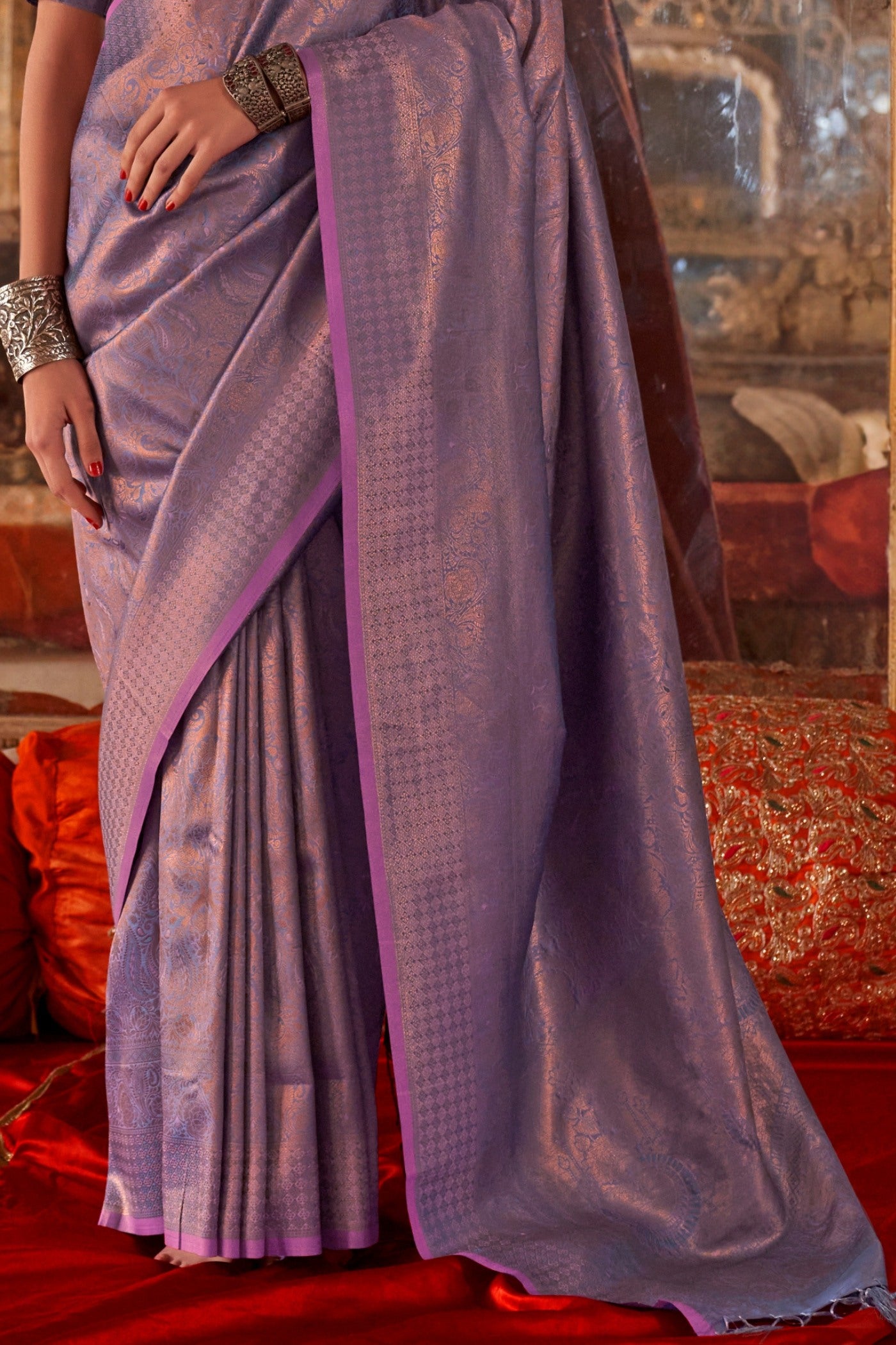 Buy MySilkLove Heather Purple Handloom Kanjivaram Saree Online
