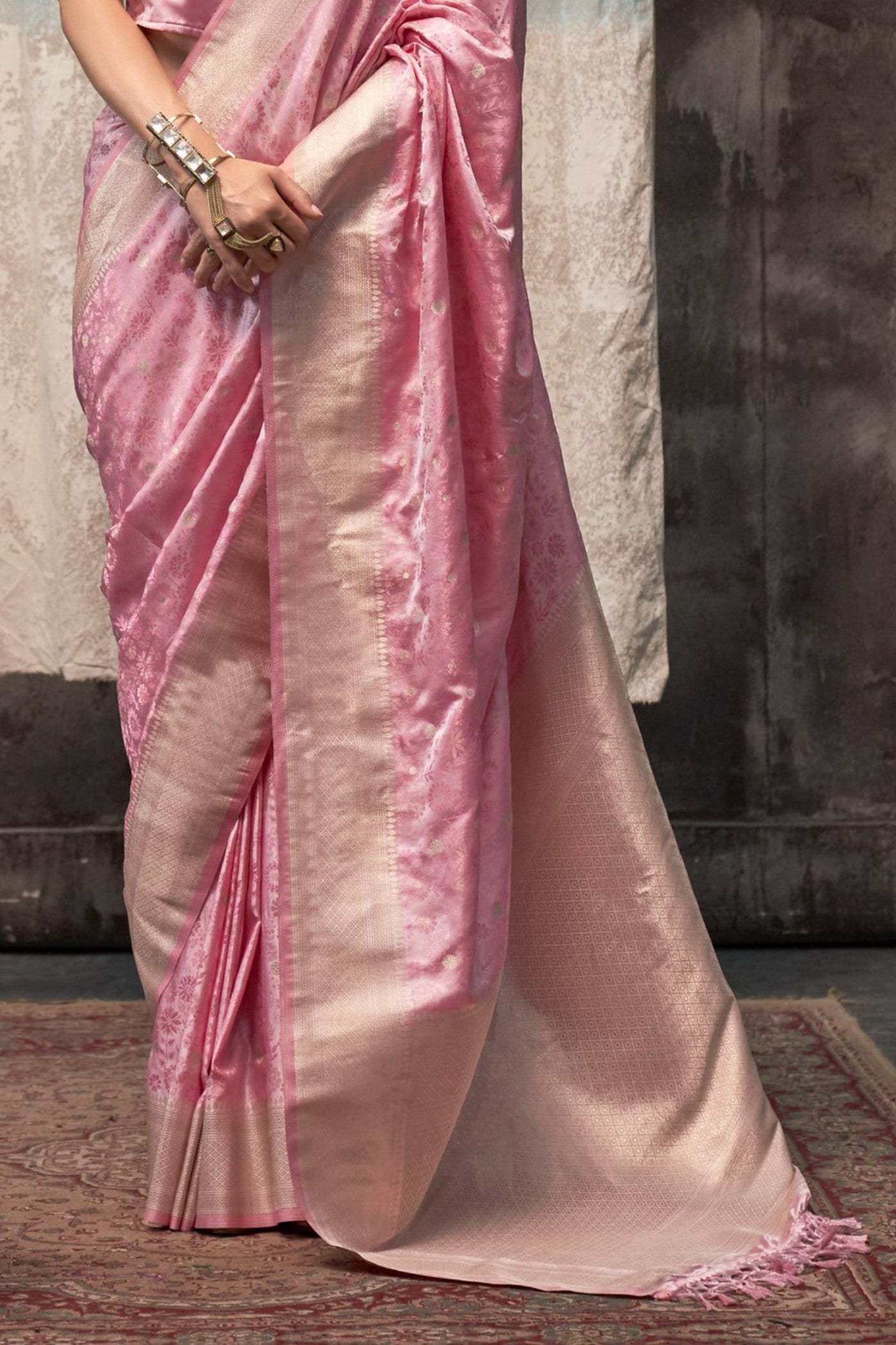 Buy MySilkLove Cupid Pink Banarasi Handloom Saree Online