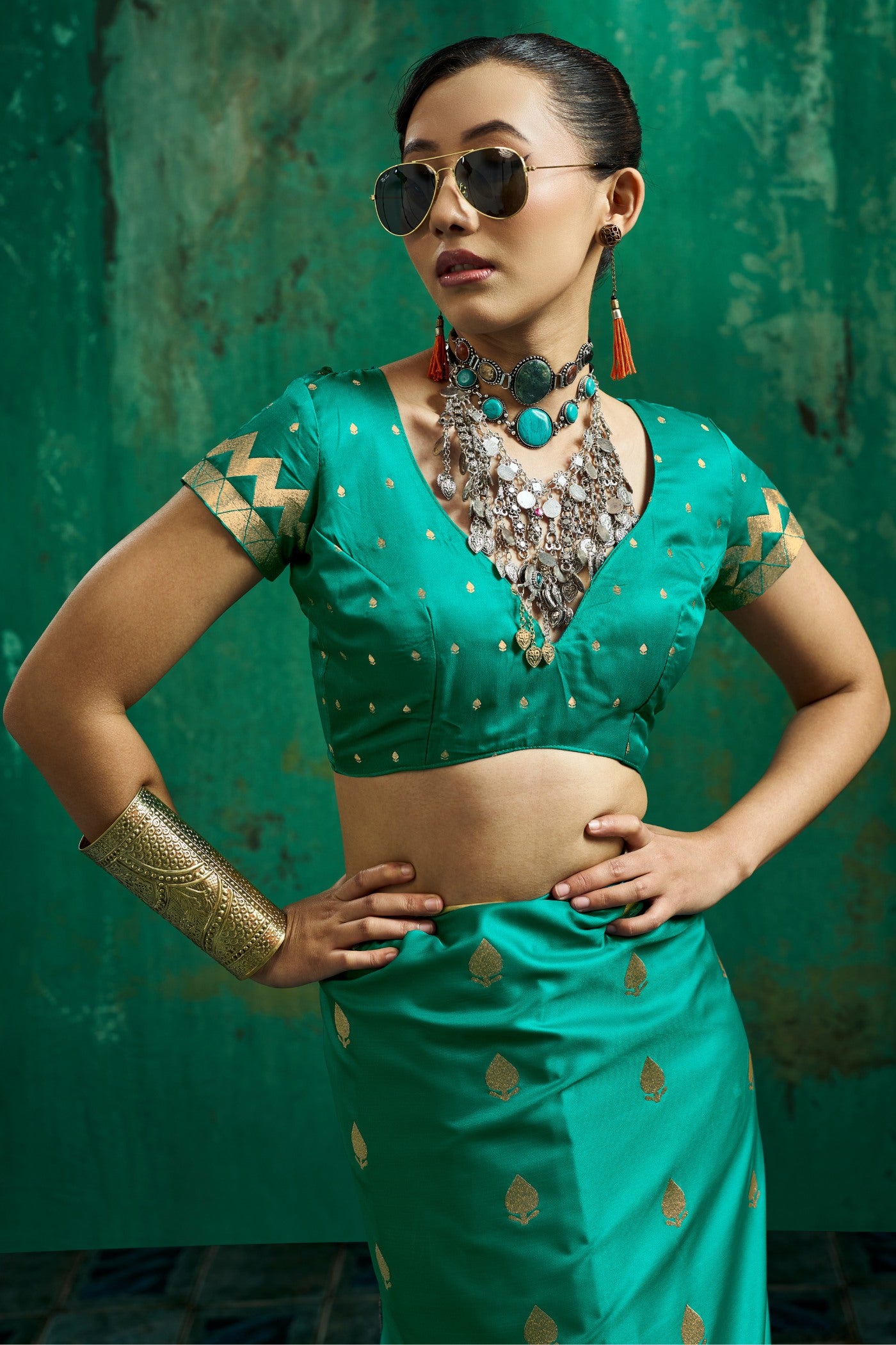 Buy MySilkLove Forest Green Handloom Satin Silk Saree Online