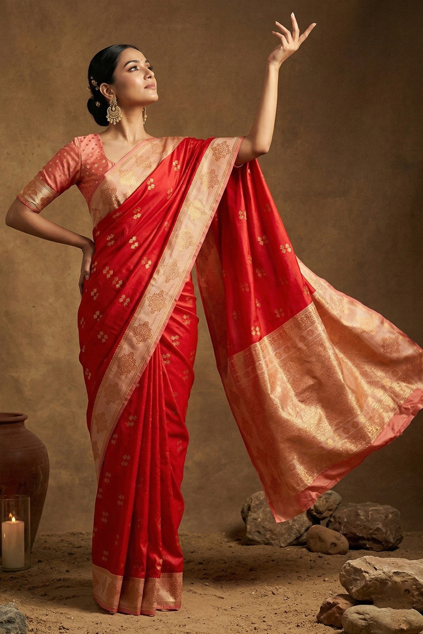 Buy MySilkLove Batorange Red Woven Banarasi Soft Silk Saree Online
