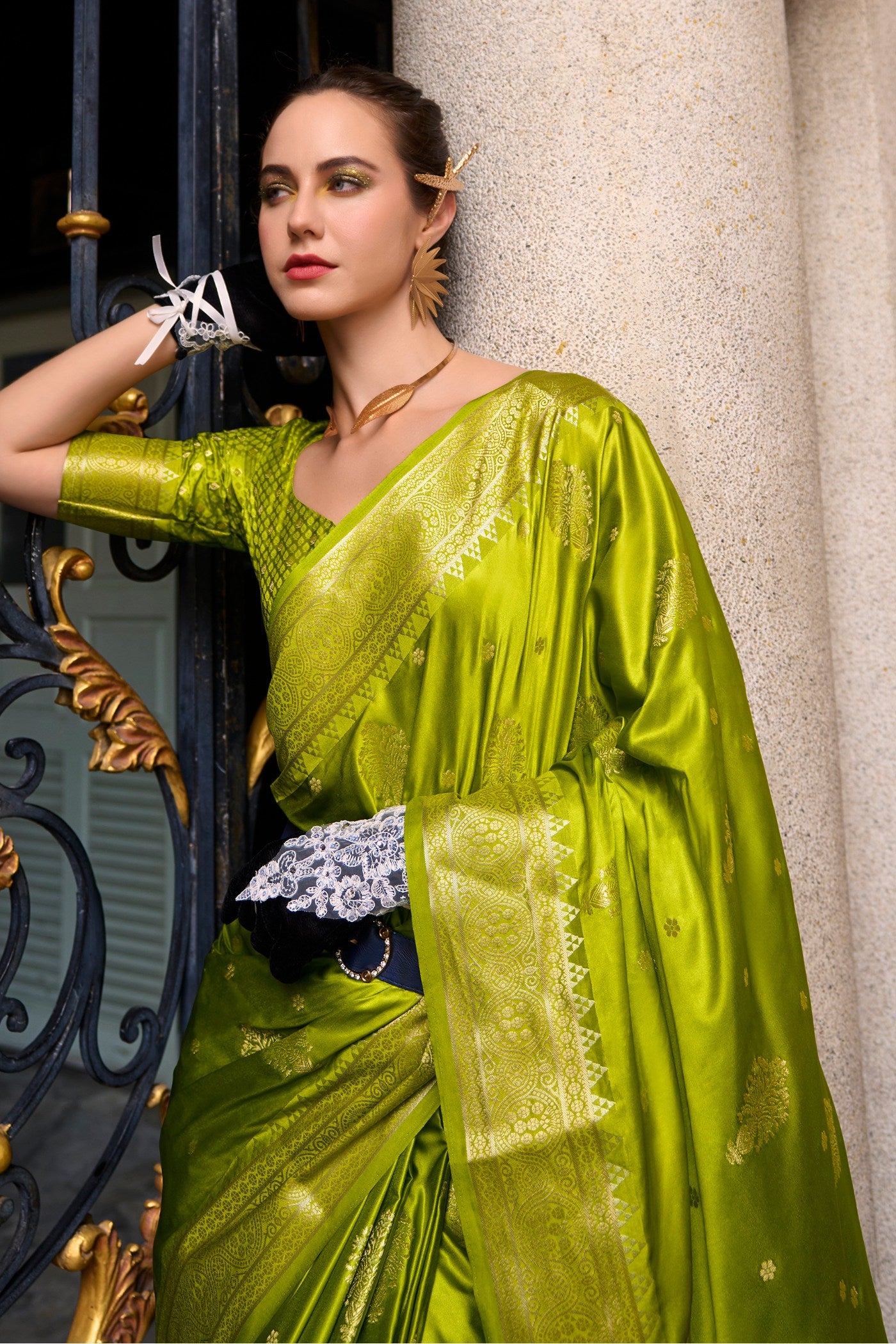 MySilkLove Sahara Green Handloom Satin Banarasi Saree