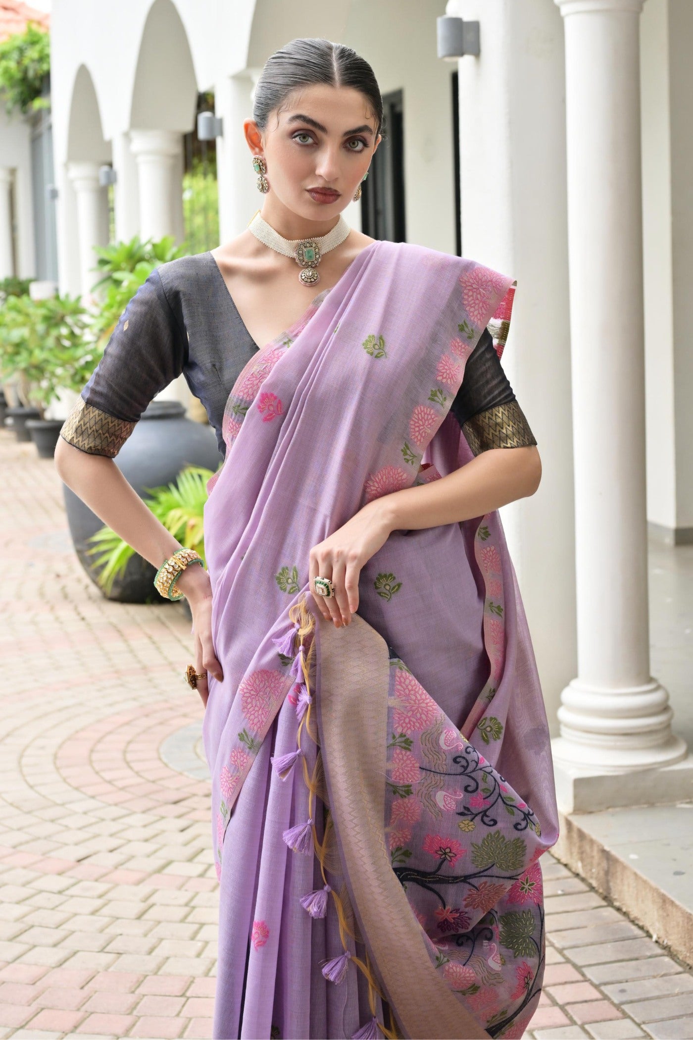 MySilkLove Wisteria Purple Woven Muga Cotton Saree