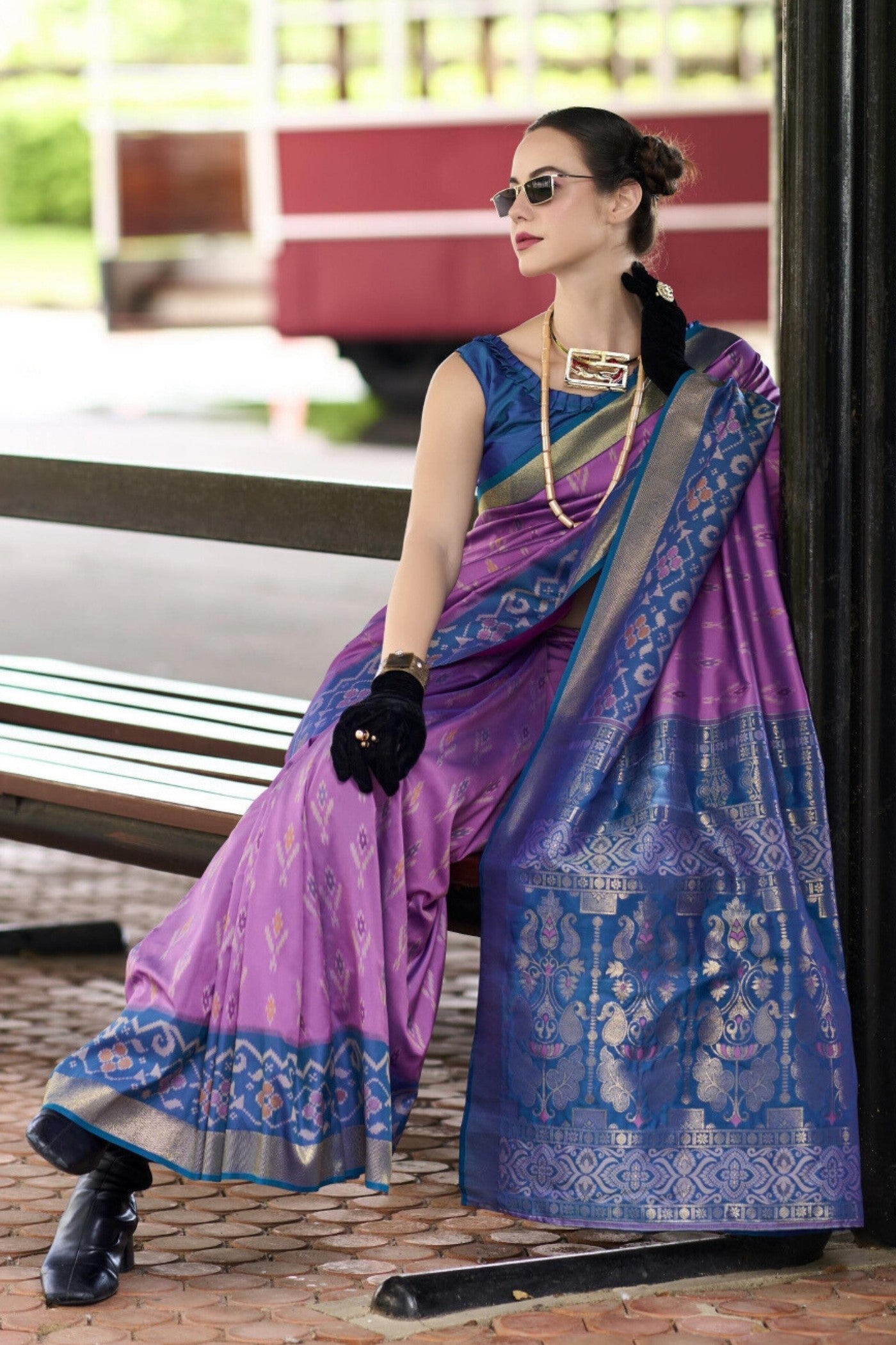 Buy MySilkLove Cosmic Purple Woven Banarasi Soft Silk Saree Online