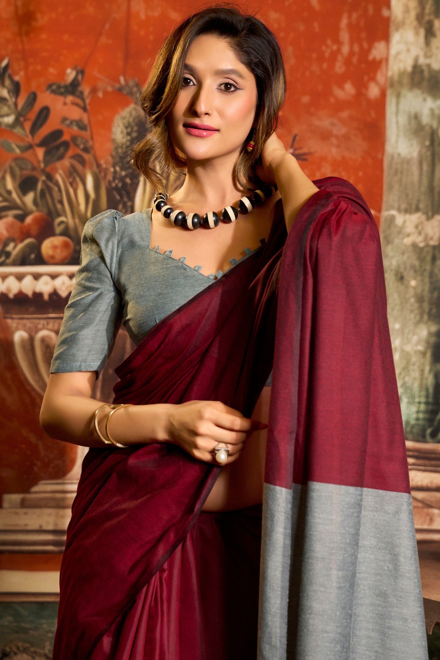 MySilkLove French Maroon Handloom Mul Mul Cotton Saree