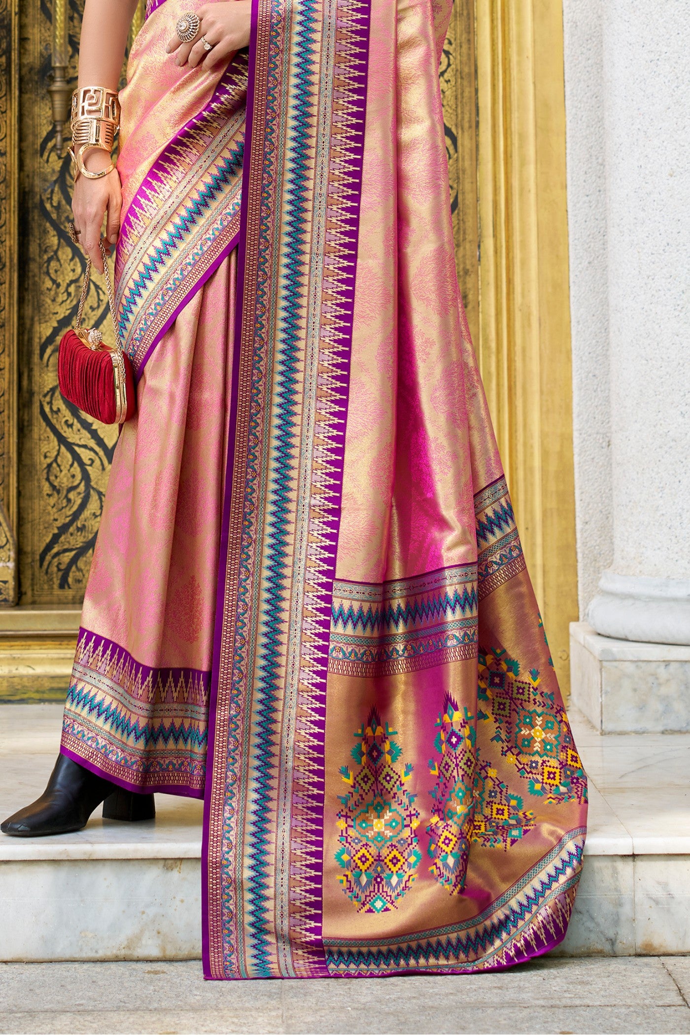 Buy MySilkLove Rouge Pink Tissue Handloom Saree Online