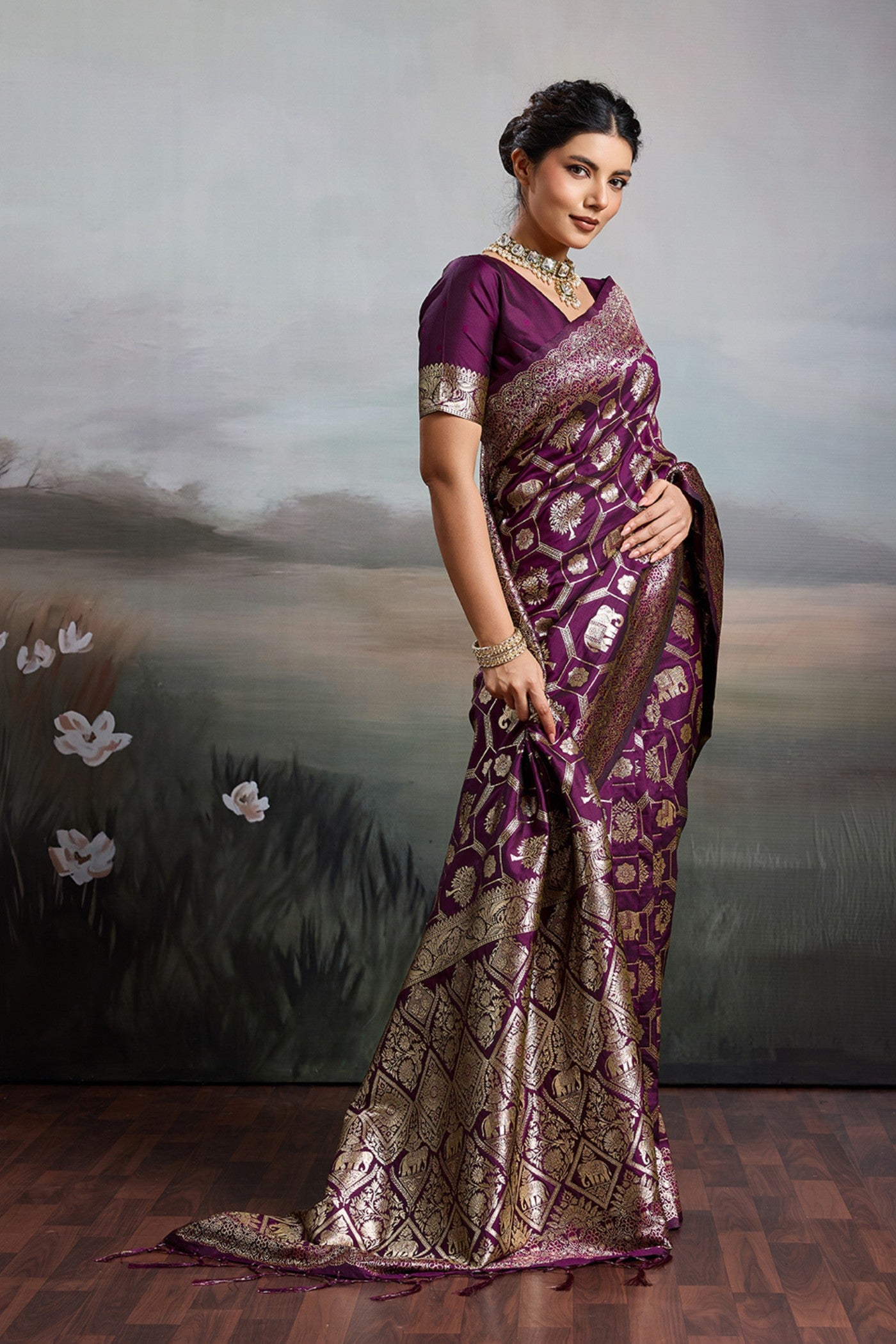 Buy MySilkLove Amethyst Purple Woven Banarasi Soft Silk Saree Online