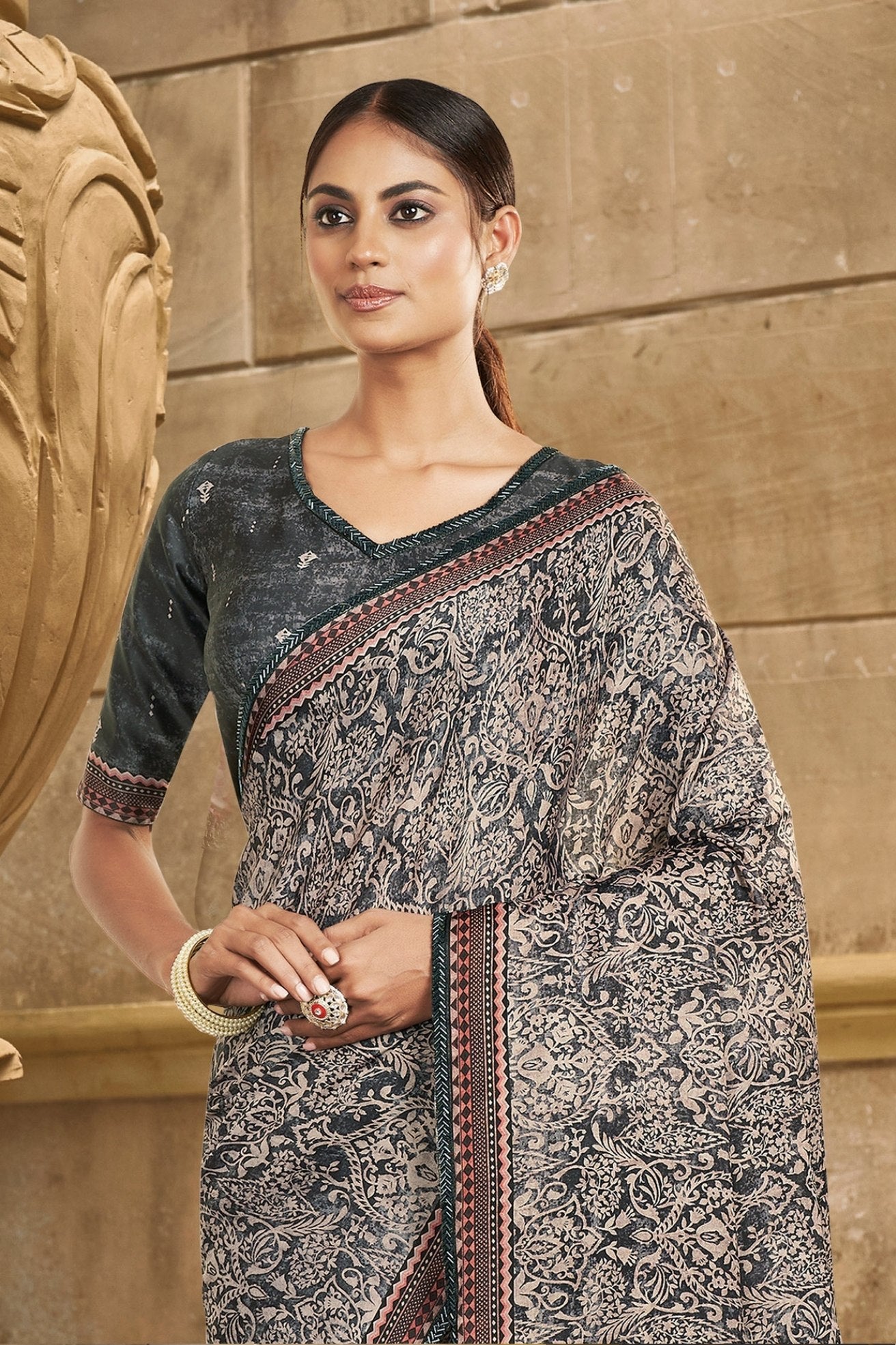 Buy MySilkLove Gaint Grey Banarasi Designer Saree Online