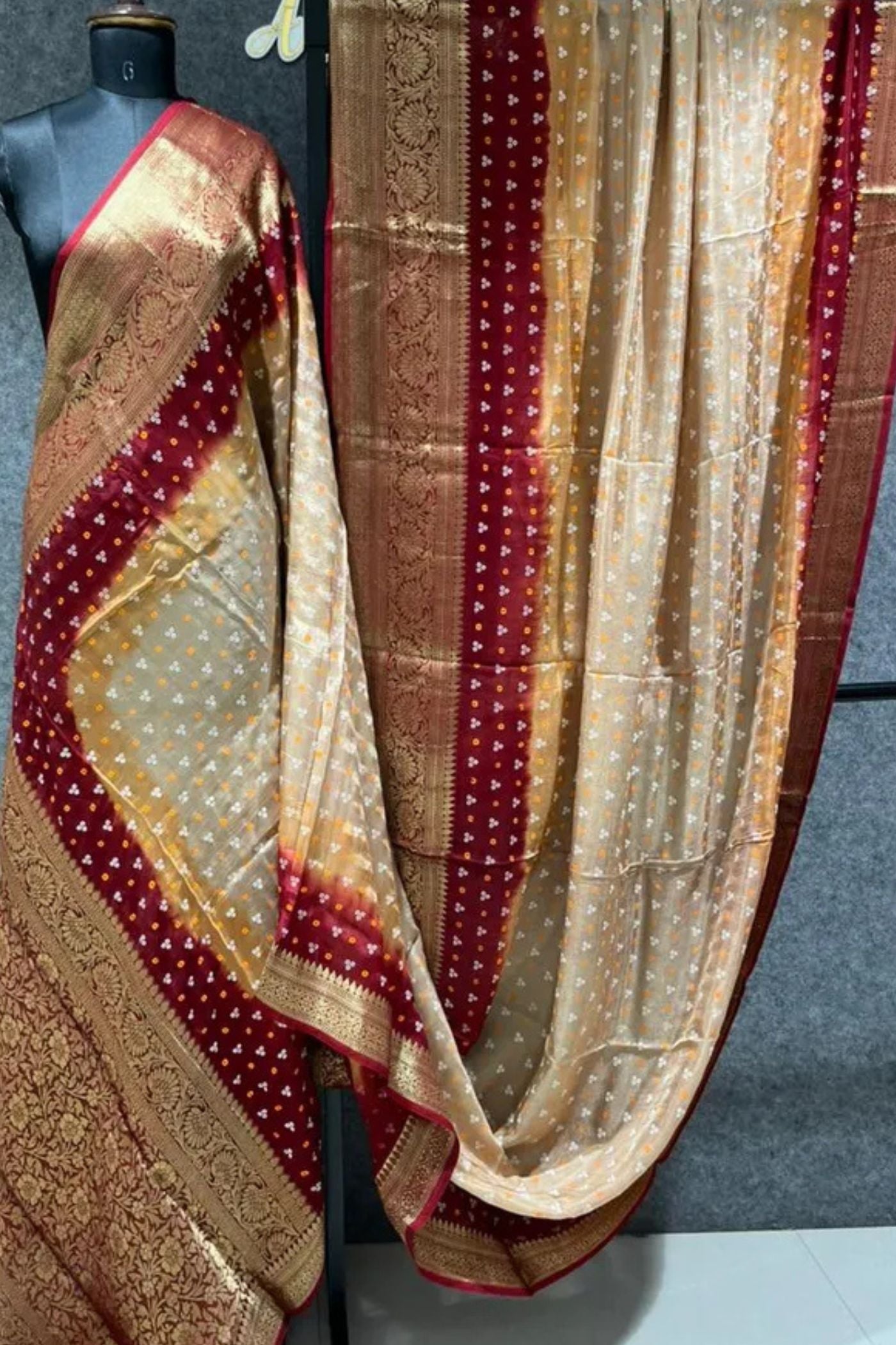 Buy MySilkLove Hunter Green and Orange Bandhani Zari Woven Silk Saree Online