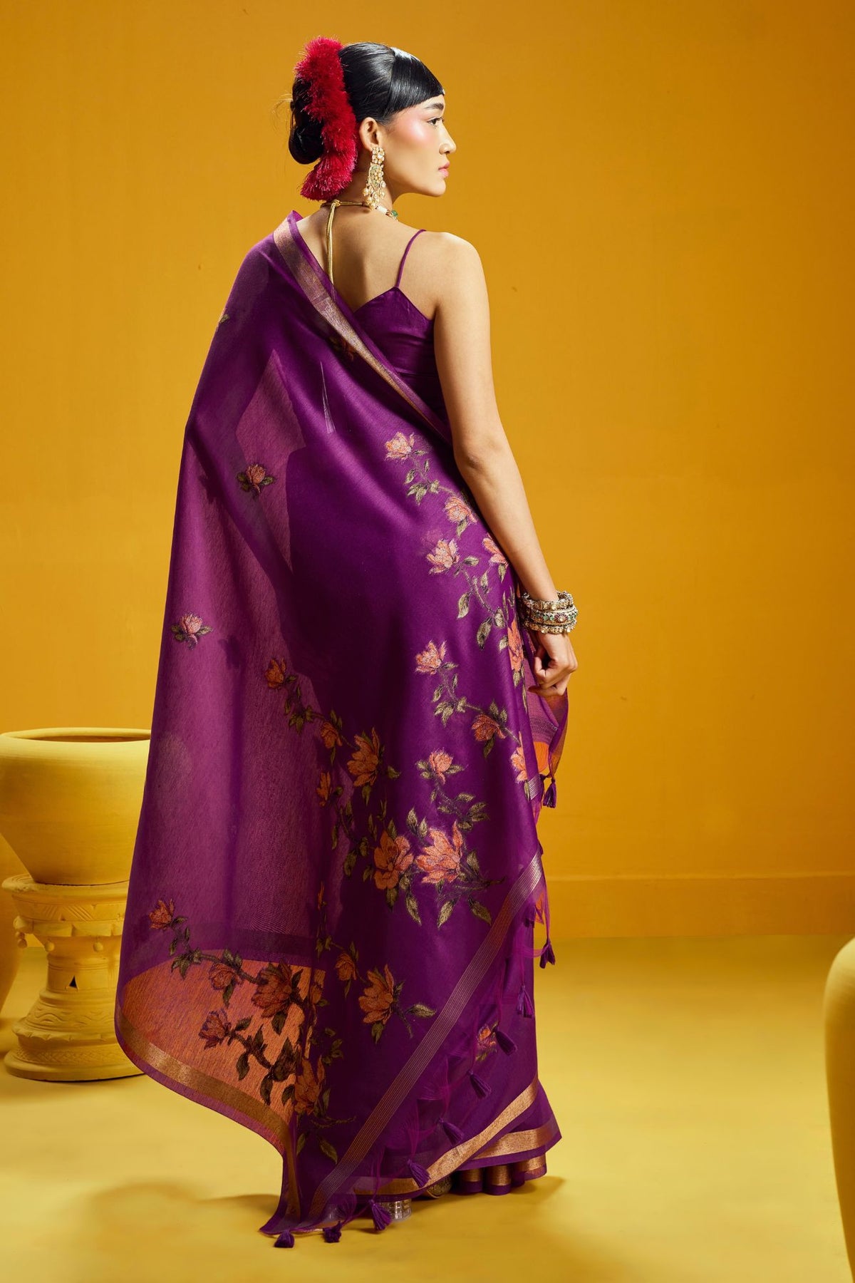 Buy MySilkLove Crocus Purple Handloom Muga Cotton Saree Online