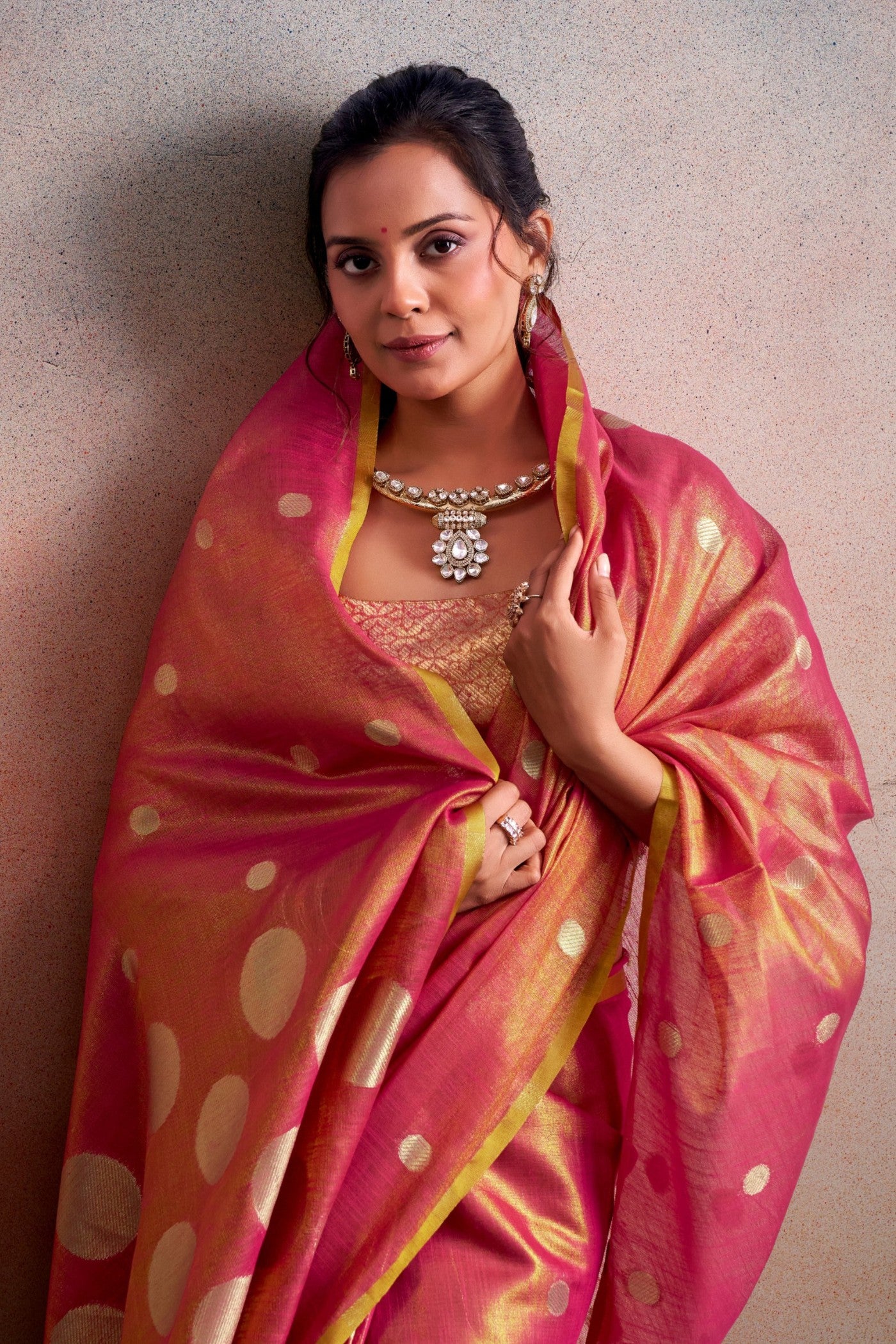 Buy MySilkLove Amaranth Pink Handloom Tissue Saree Online