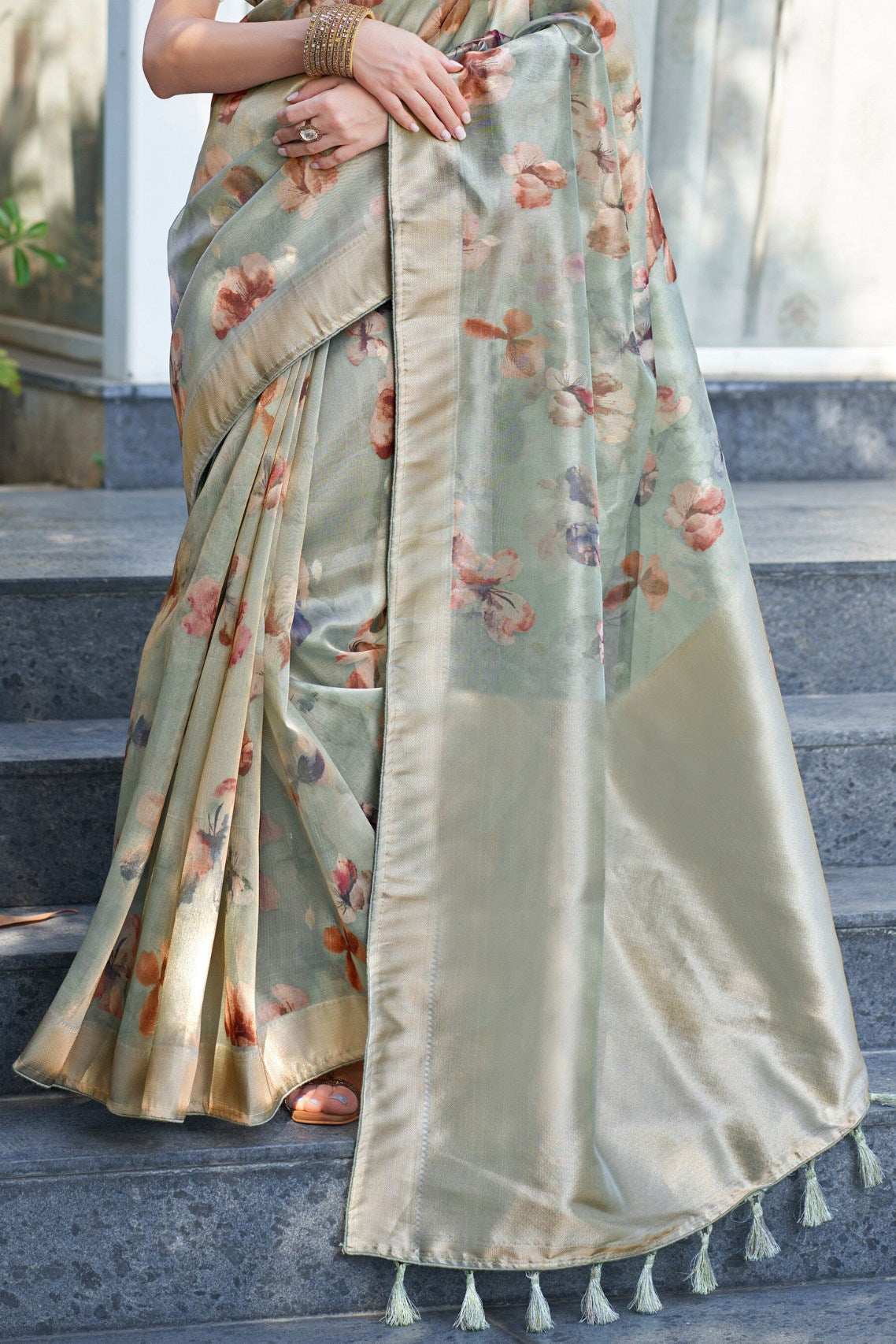 Buy MySilkLove Pumice Grey Digital Printed Organza Saree Online