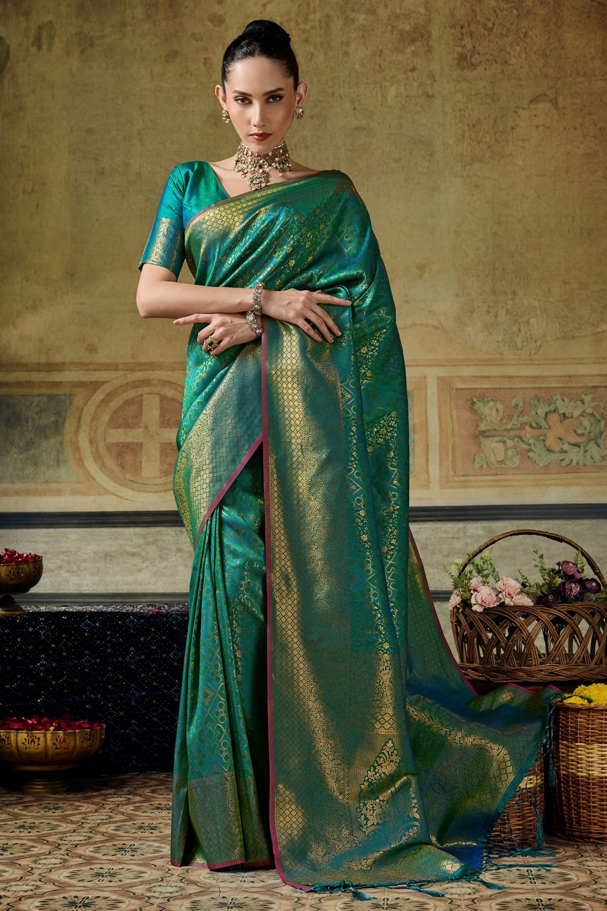 Buy MySilkLove Forest Green Kanjivaram Handloom Saree Online