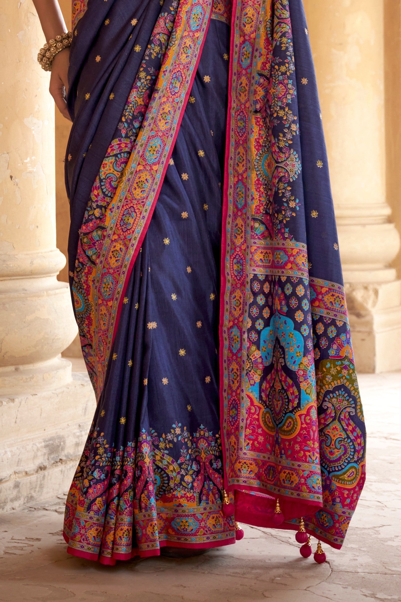 Buy MySilkLove Navy Blue Printed Banarasi Saree Online