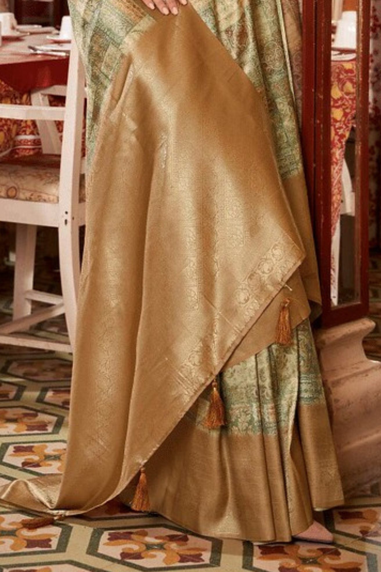 Buy MySilkLove Tan Brown Banarasi Digital Printed Saree Online