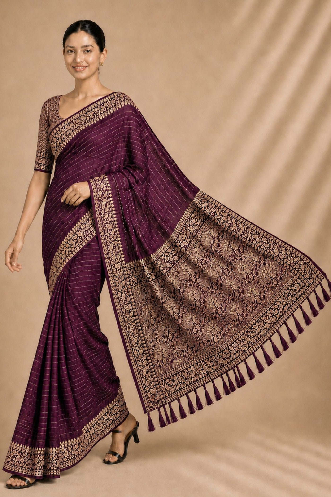 Buy MySilkLove Wine Purple Woven Chiffon Saree Online