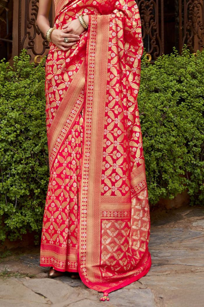 Buy MySilkLove Rose Red Woven Banarasi Saree Online